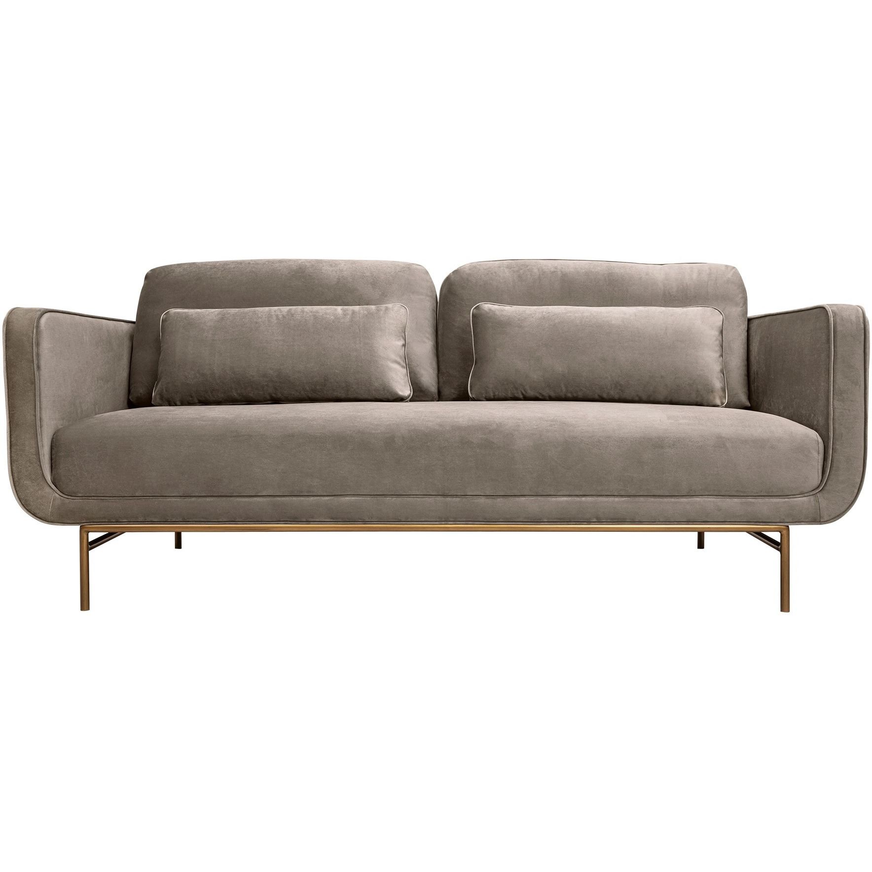Lilou 77"" Fossil Gray Velvet Sofa With Antique Brass Metal Legs