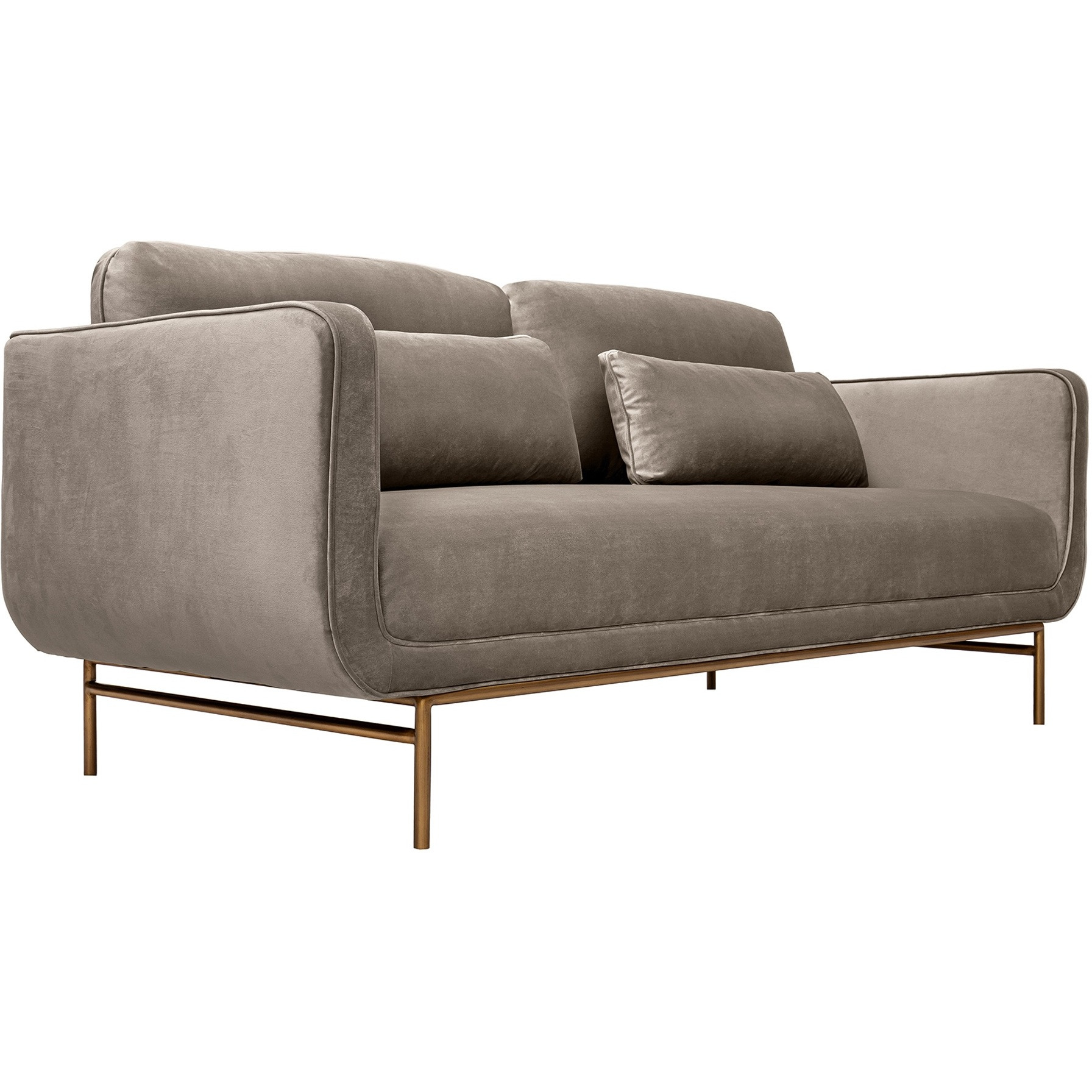 Lilou 77"" Fossil Gray Velvet Sofa With Antique Brass Metal Legs