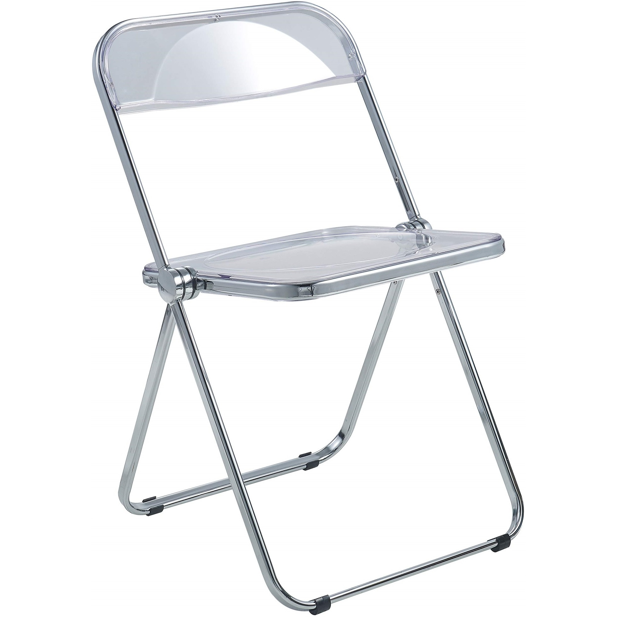 Leisuremod Lawrence 7-Piece Acrylic Folding Dining Chair And Rectangular Dining Table With Geometic Base Set