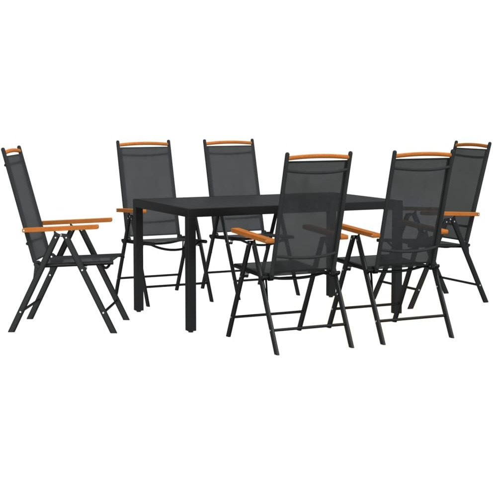 Vidaxl 7 Piece Patio Dining Set Black Aluminum