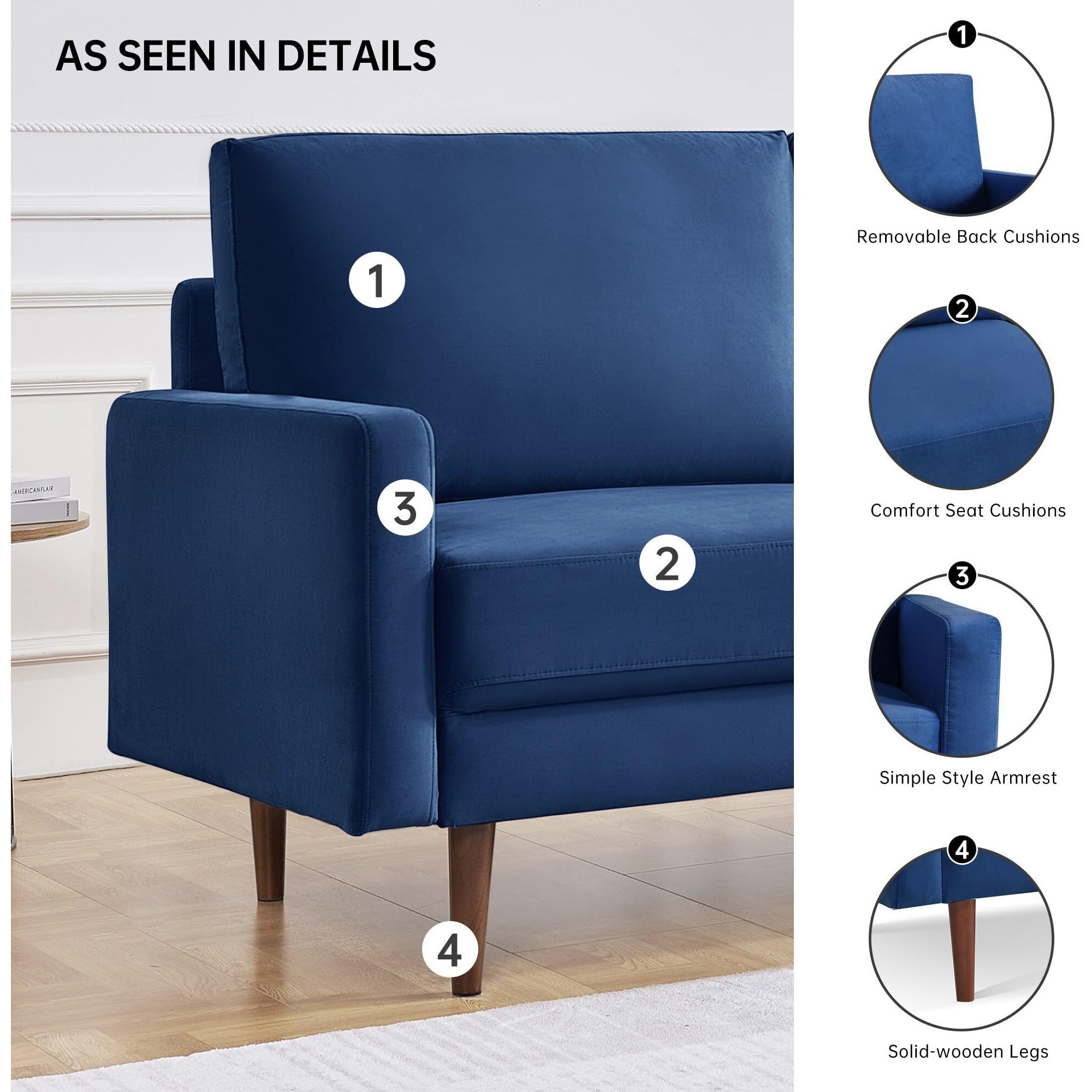 69 Inch Wide Upholstered Two Cushion Sofa With Square Arms