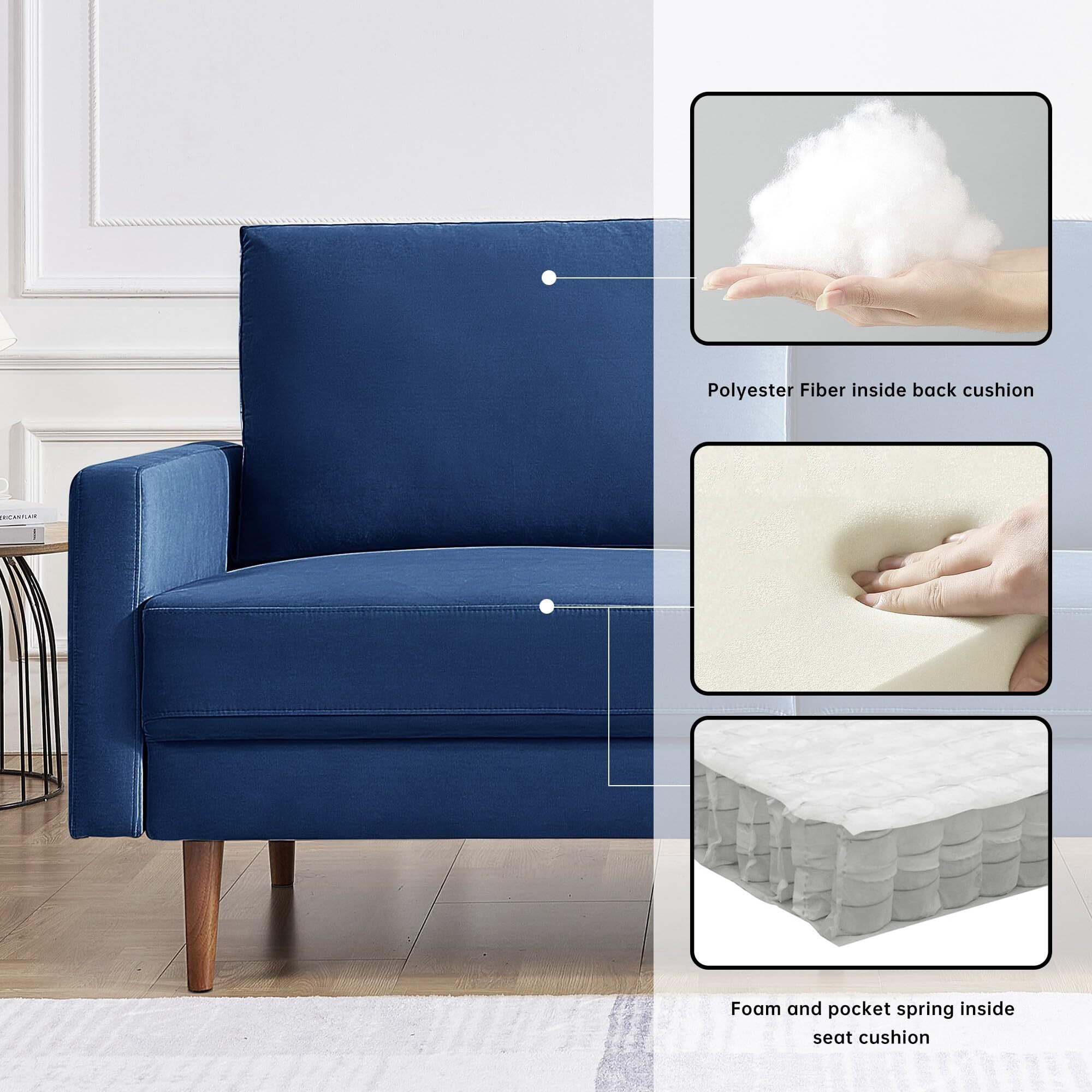 69 Inch Wide Upholstered Two Cushion Sofa With Square Arms