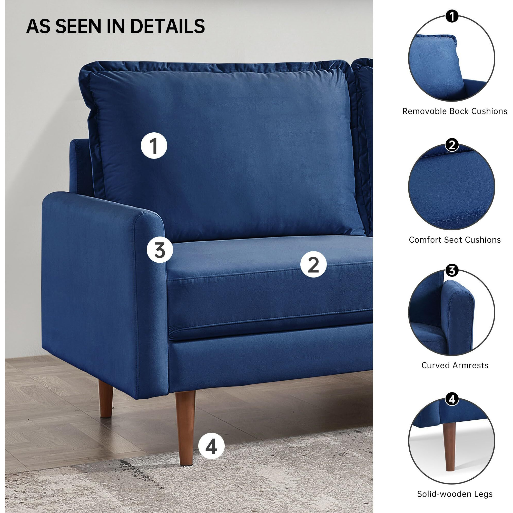 69 Inch Wide Upholstered Two Cushion Sofa With Cambered Arms