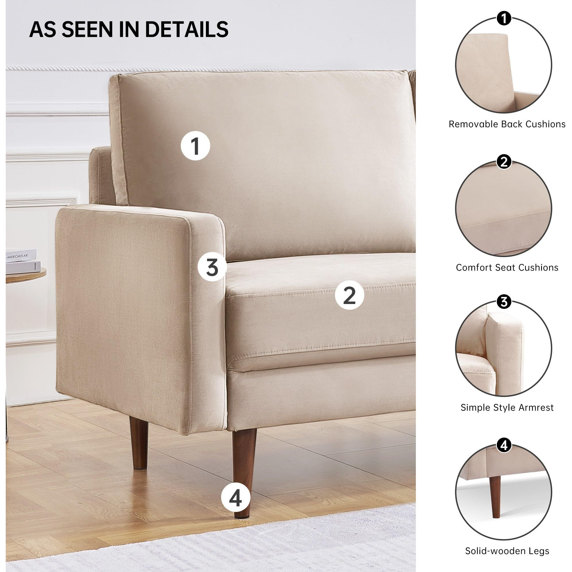 69 Inch Wide Upholstered Two Cushion Sofa With Square Arms
