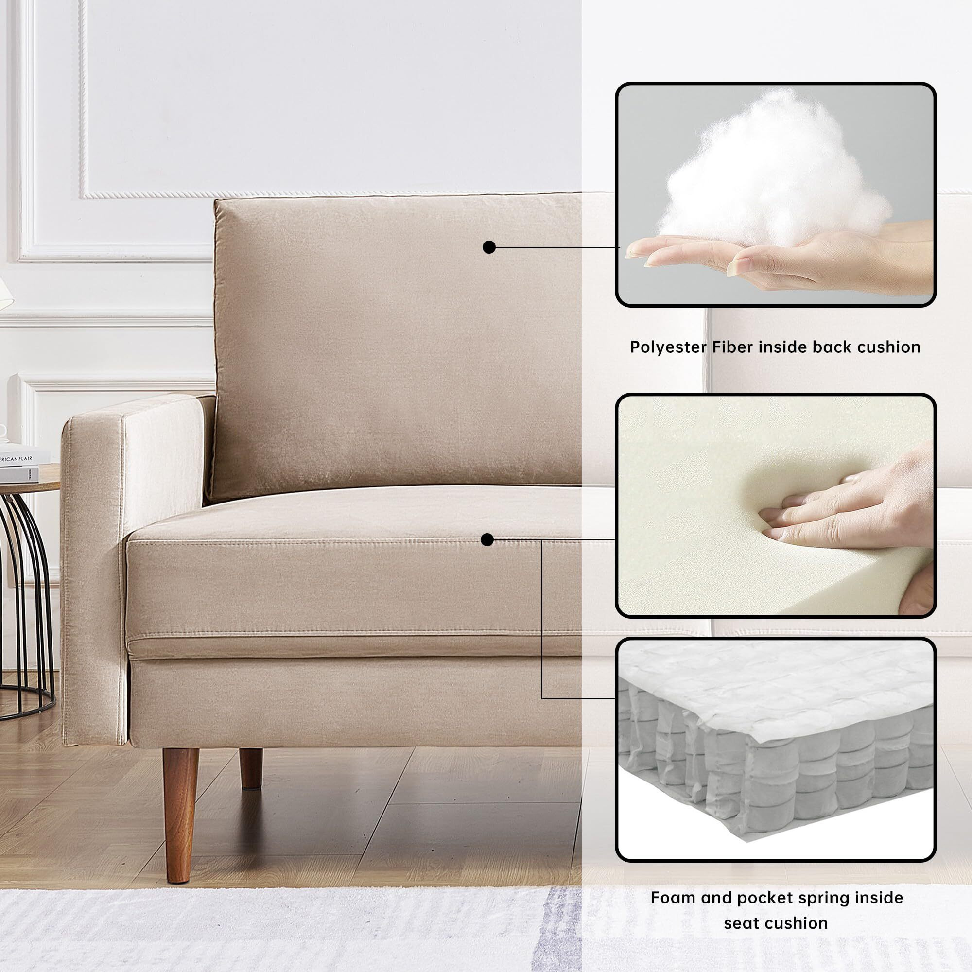 69 Inch Wide Upholstered Two Cushion Sofa With Square Arms