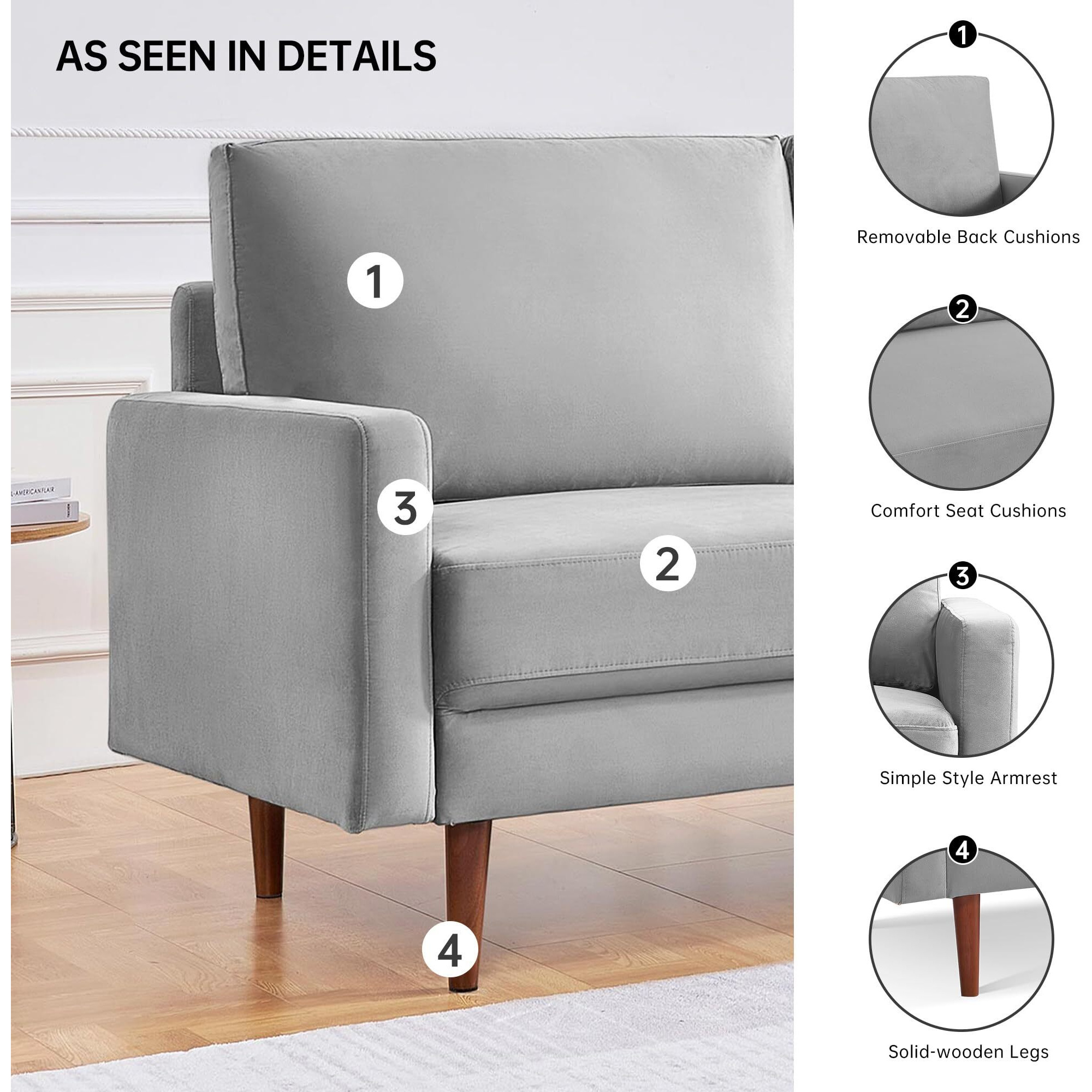 69 Inch Wide Upholstered Two Cushion Sofa With Square Arms