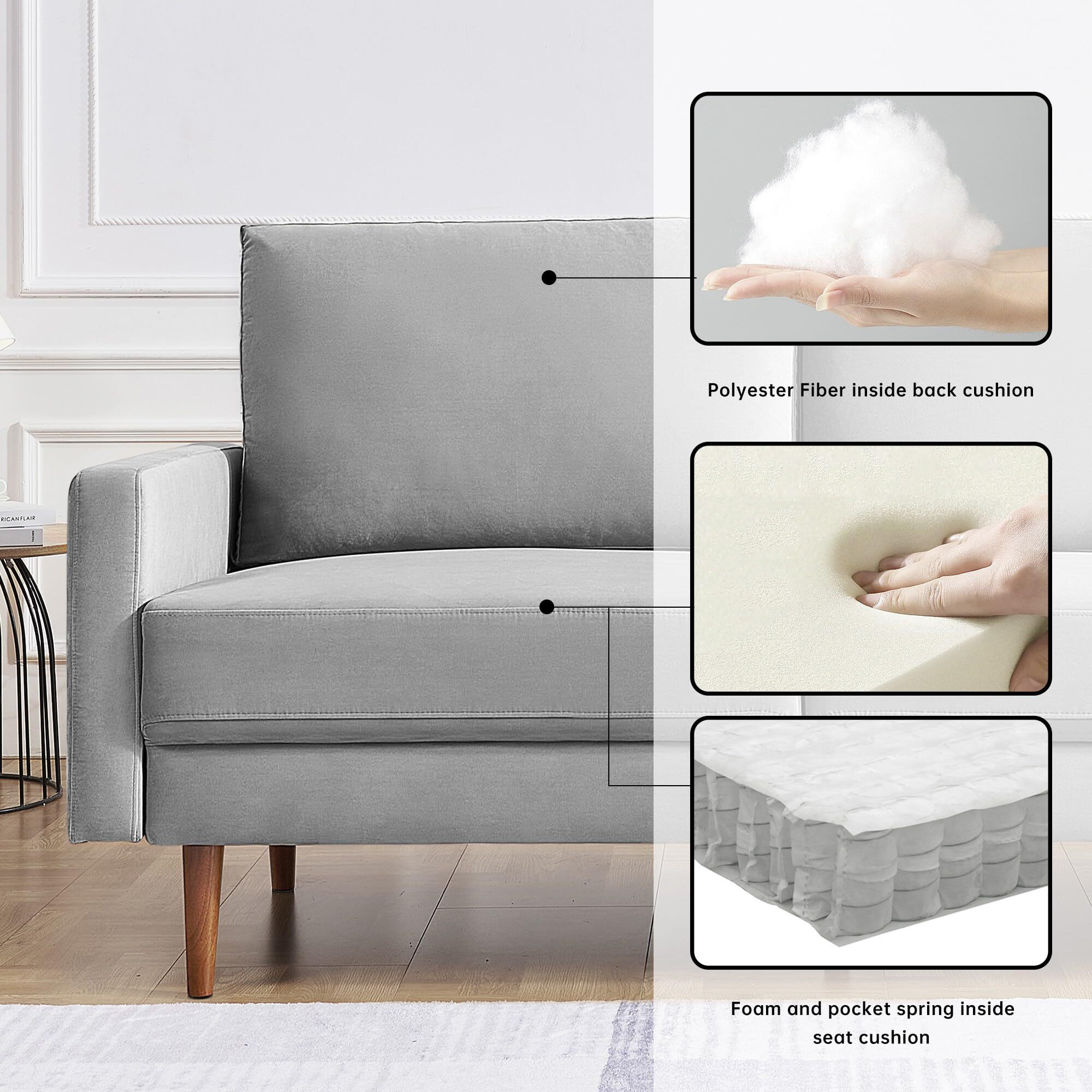 69 Inch Wide Upholstered Two Cushion Sofa With Square Arms