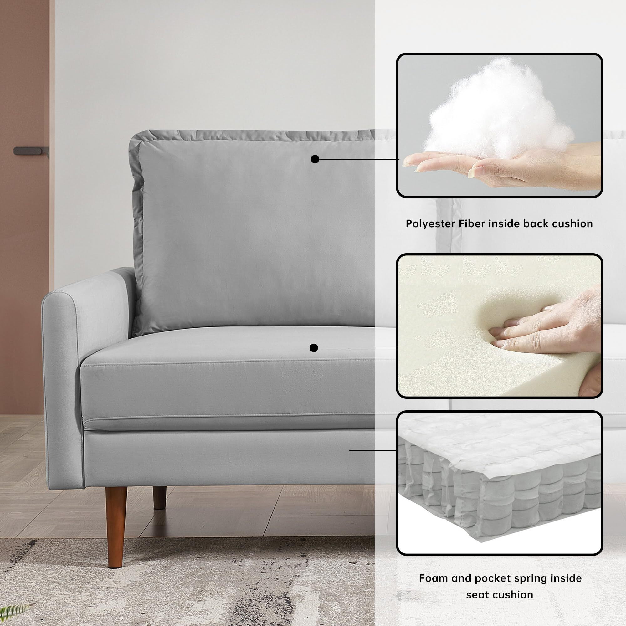 69 Inch Wide Upholstered Two Cushion Sofa With Cambered Arms