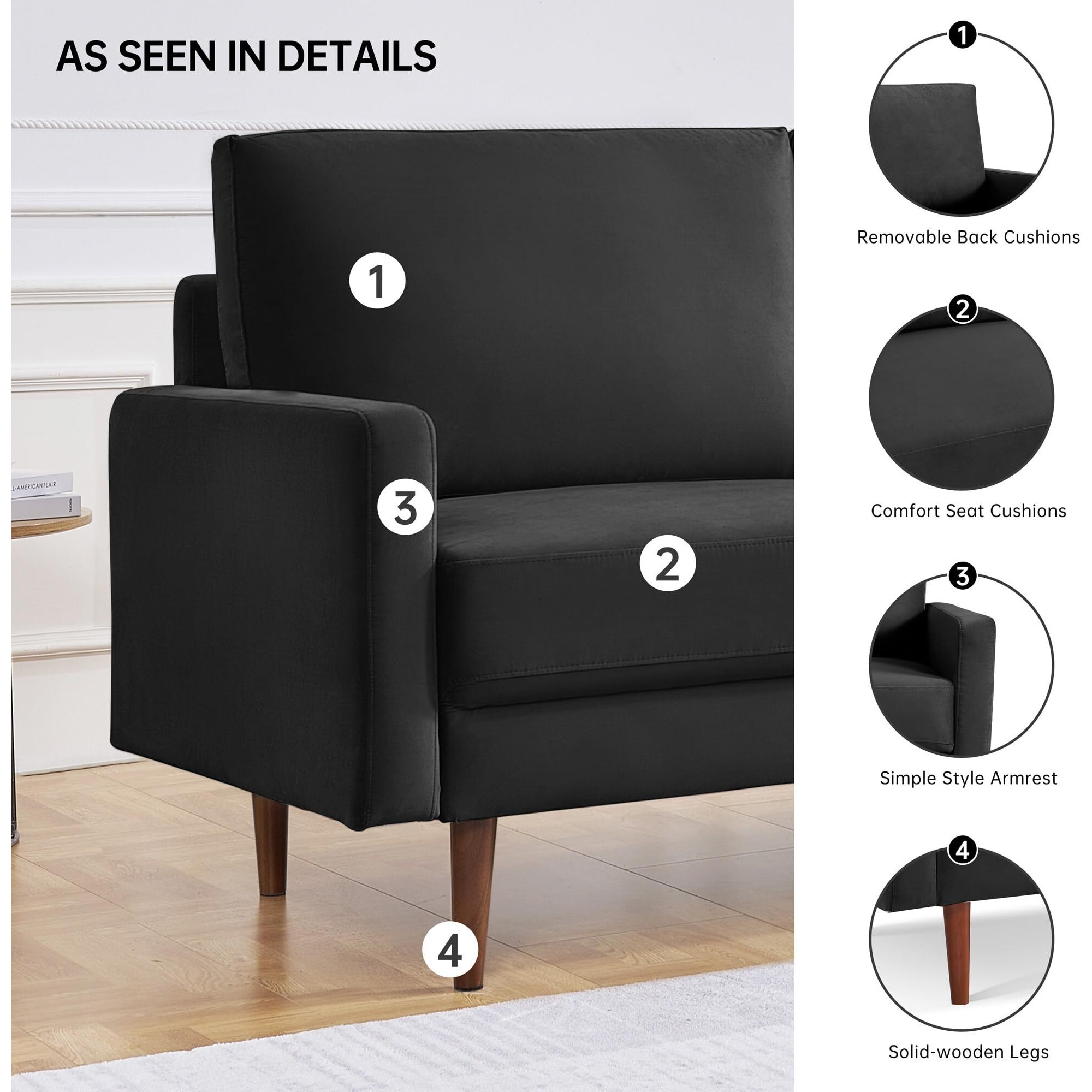 69 Inch Wide Upholstered Two Cushion Sofa With Square Arms