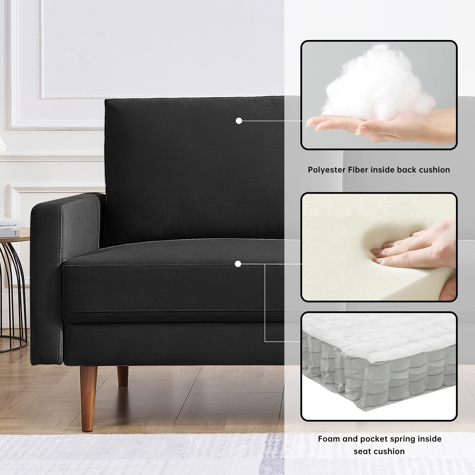 69 Inch Wide Upholstered Two Cushion Sofa With Square Arms
