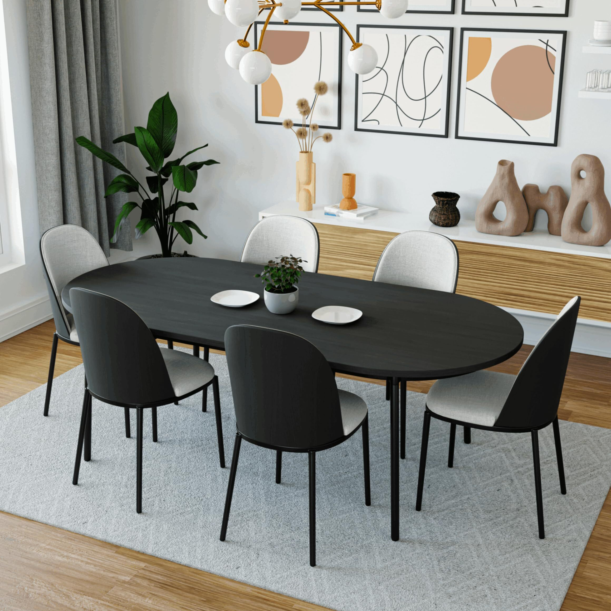 Leisuremod Tule Mid-Century Modern Dining Side Chair With Leather Seat And Powder-Coated Steel Frame For Kitchen And Dining Room