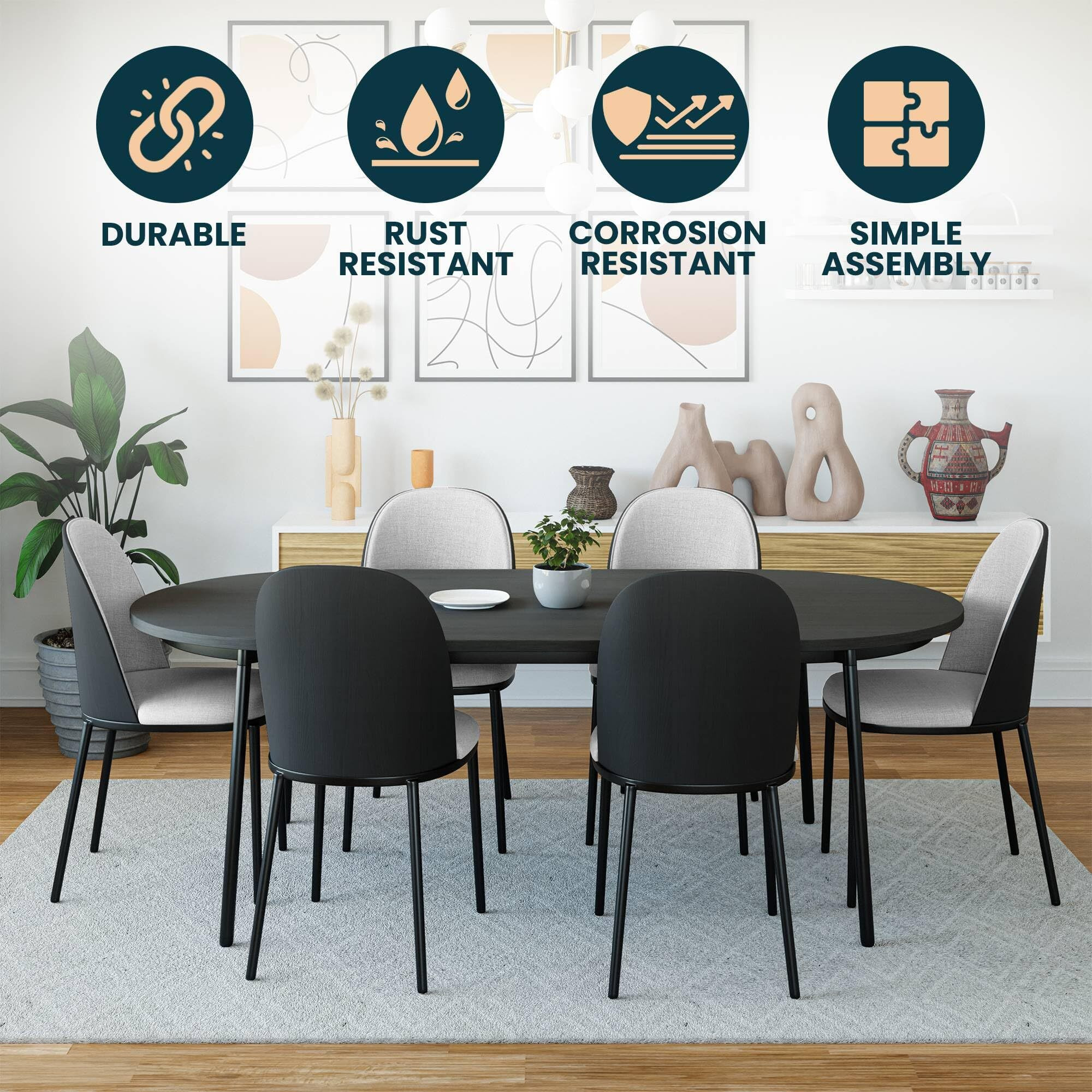 Leisuremod Tule Mid-Century Modern Dining Side Chair With Leather Seat And Powder-Coated Steel Frame For Kitchen And Dining Room