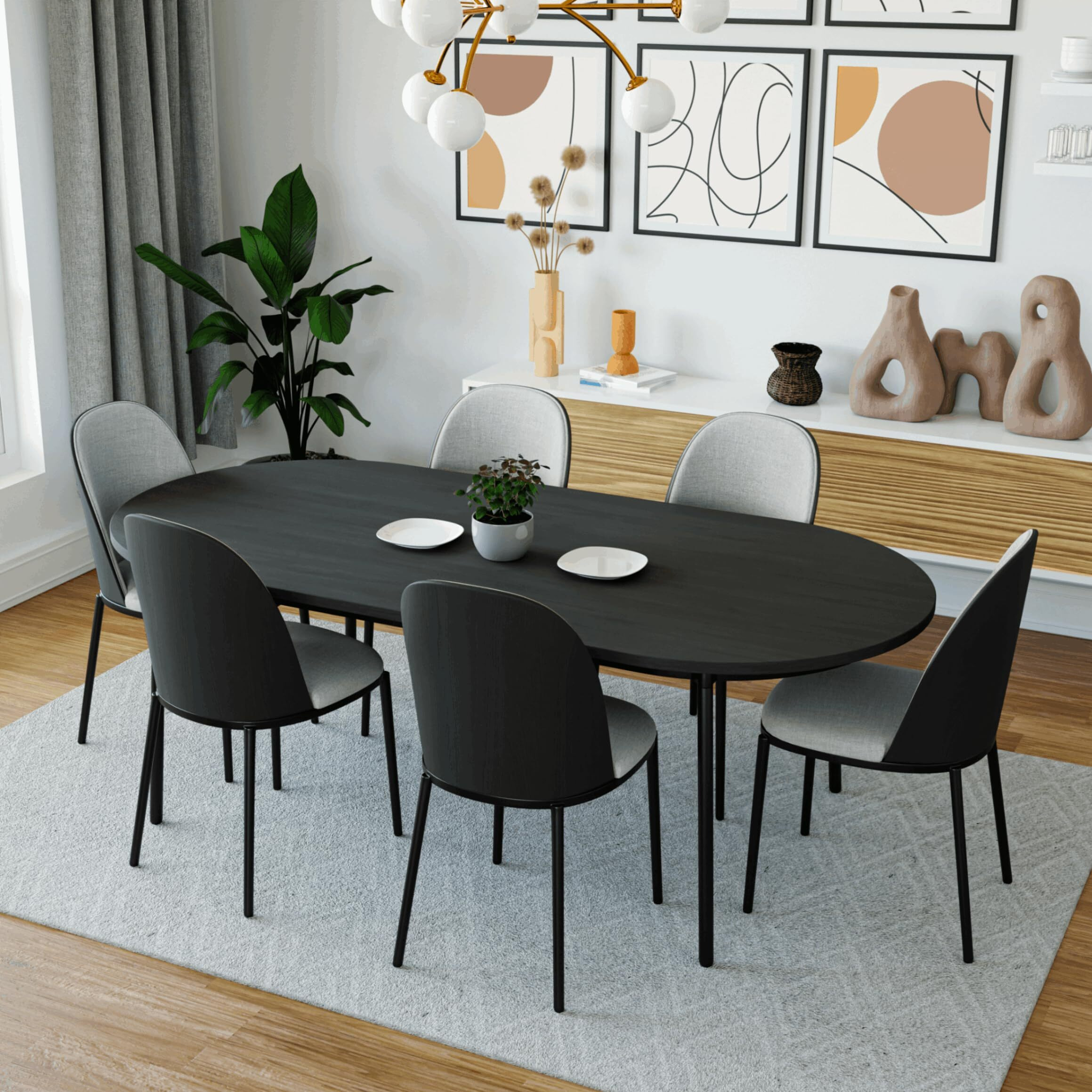 Leisuremod Tule Mid-Century Modern Dining Side Chair With Fabric Seat And Powder-Coated Steel Frame For Kitchen And Dining Room