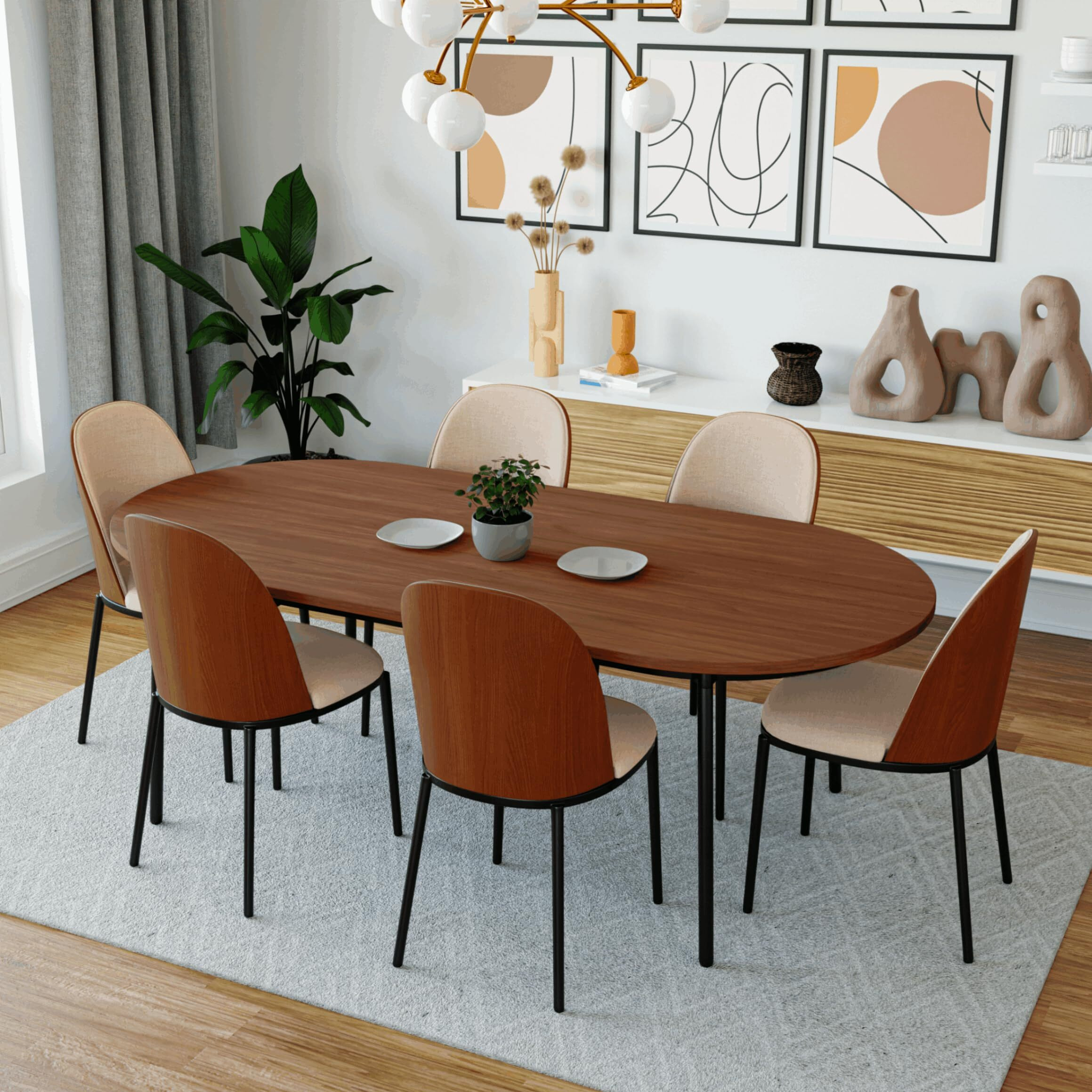 Leisuremod Tule Mid-Century Modern Dining Side Chair With Leather Seat And Powder-Coated Steel Frame For Kitchen And Dining Room