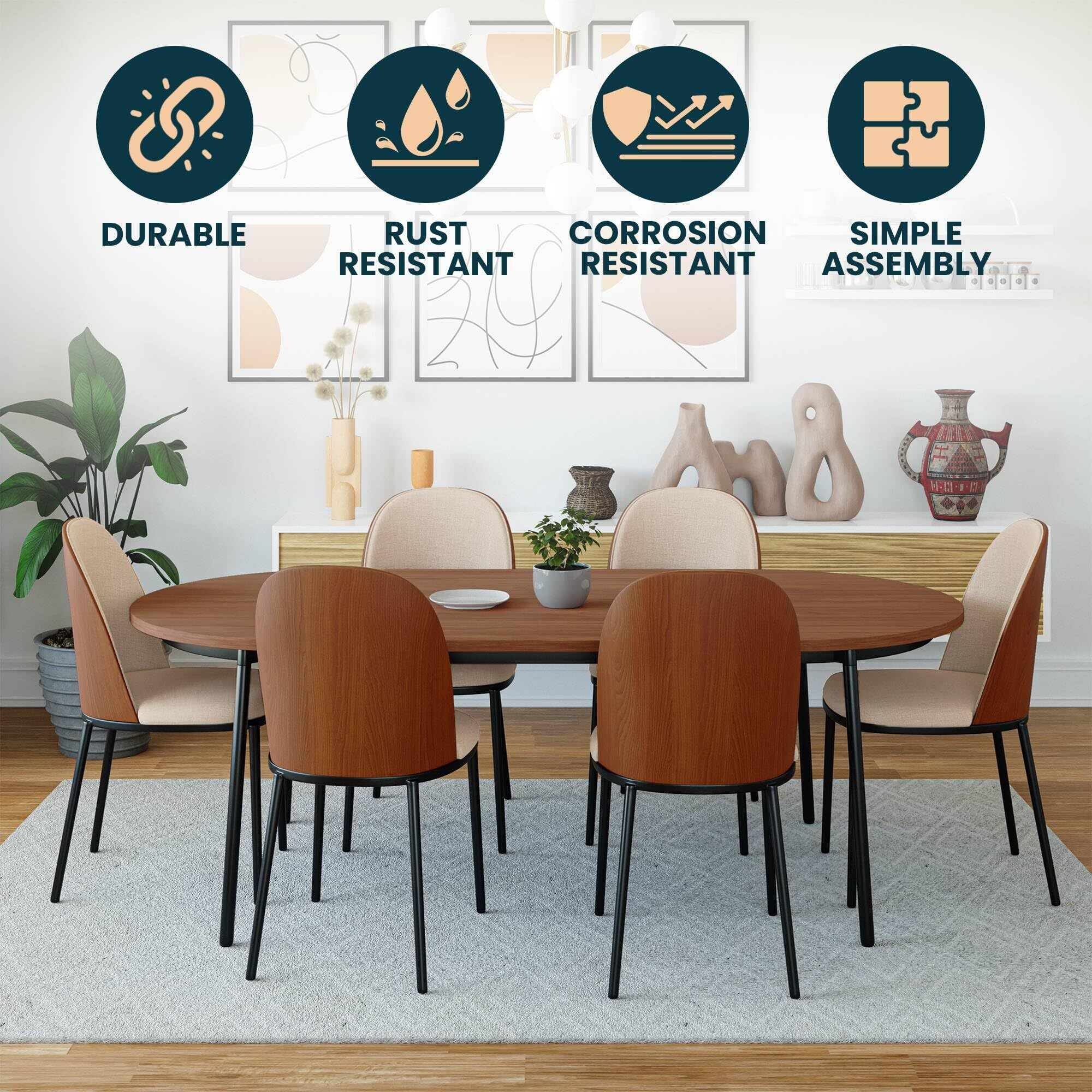 Leisuremod Tule Mid-Century Modern Dining Side Chair With Leather Seat And Powder-Coated Steel Frame For Kitchen And Dining Room