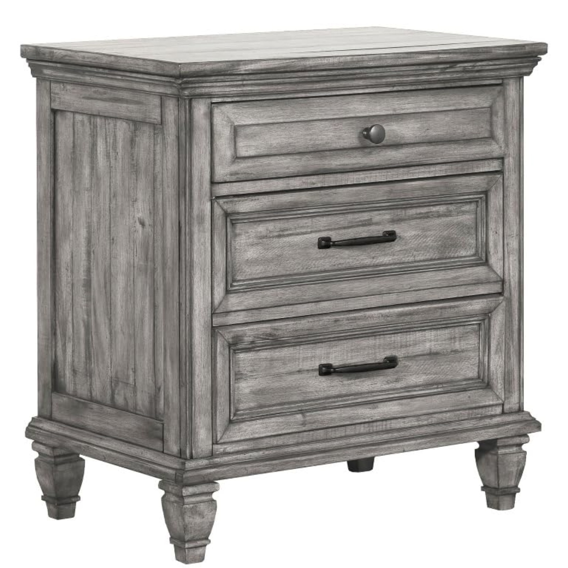 Avenue 3-Drawer Rectangular Nightstand With Dual Usb Ports Grey