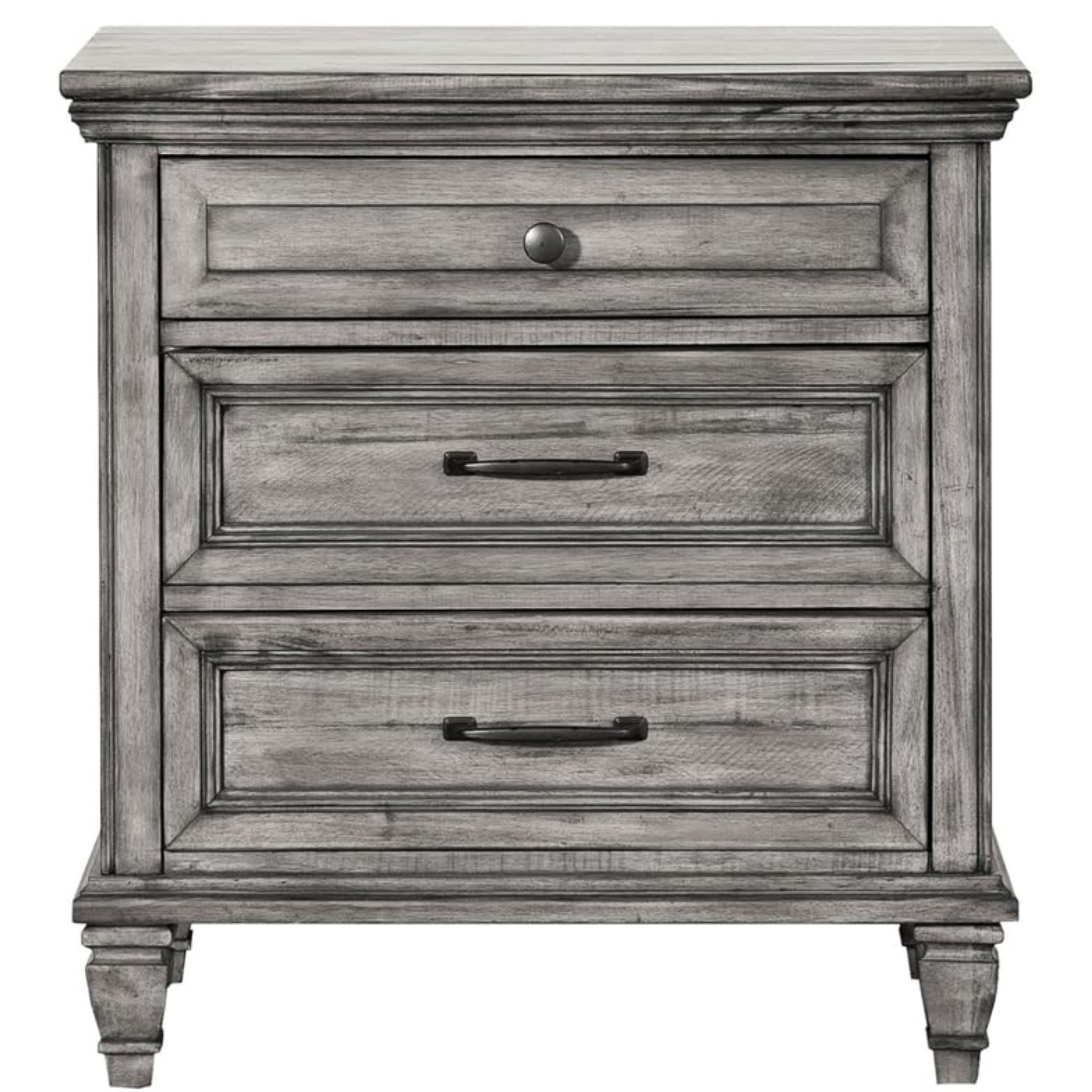 Avenue 3-Drawer Rectangular Nightstand With Dual Usb Ports Grey