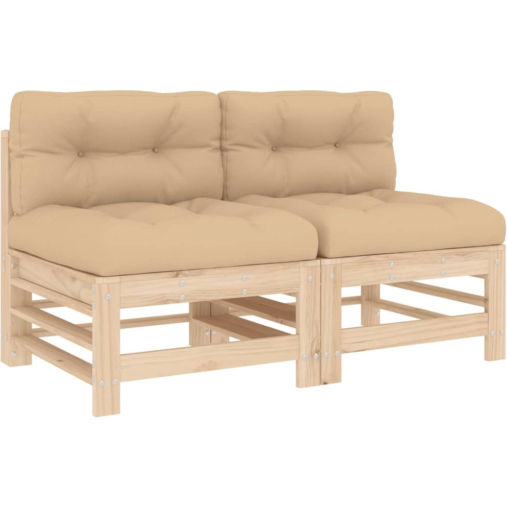 Vidaxl Middle Sofas With Cushions 2 Pcs Solid Wood Pine