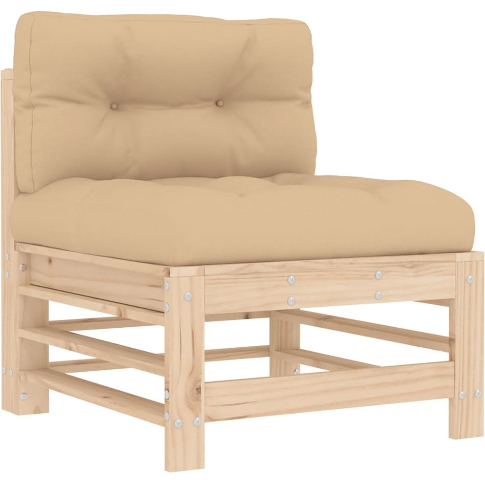 Vidaxl Middle Sofa With Cushions Solid Wood Pine