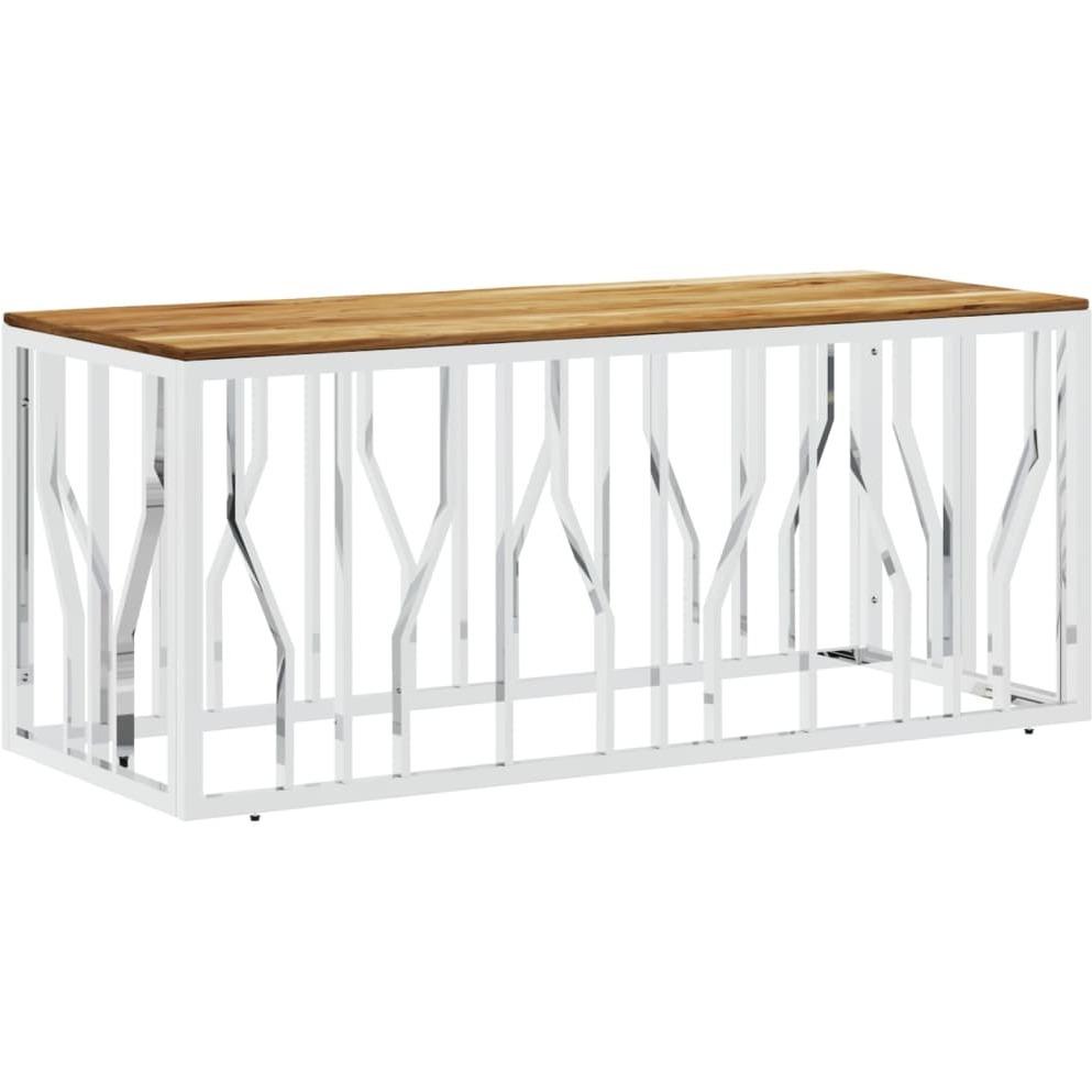 Vidaxl Coffee Table Silver Stainless Steel And Solid Wood Acacia