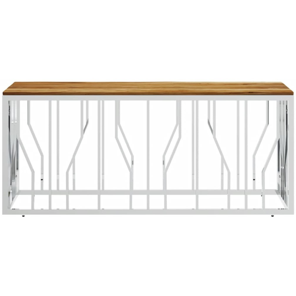 Vidaxl Coffee Table Silver Stainless Steel And Solid Wood Acacia