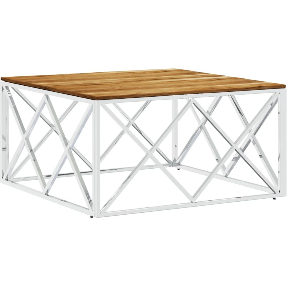 Vidaxl Coffee Table Silver Stainless Steel And Solid Wood Acacia