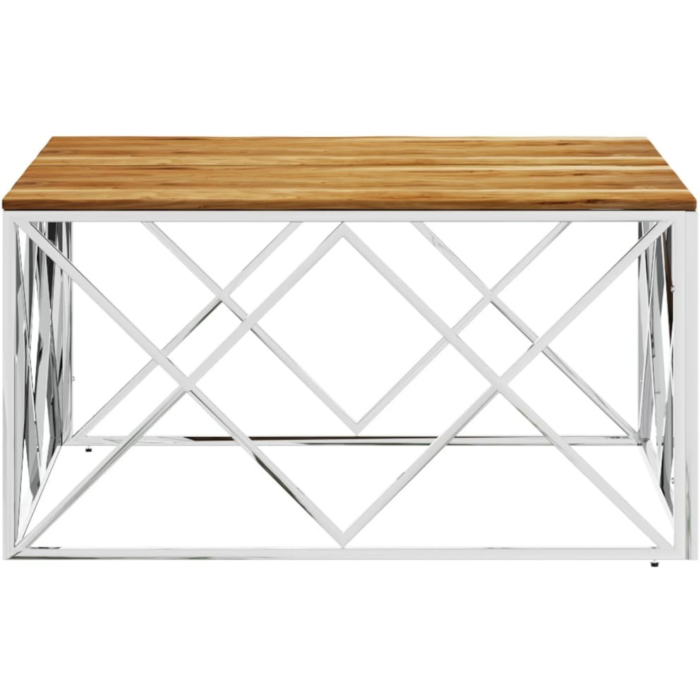 Vidaxl Coffee Table Silver Stainless Steel And Solid Wood Acacia