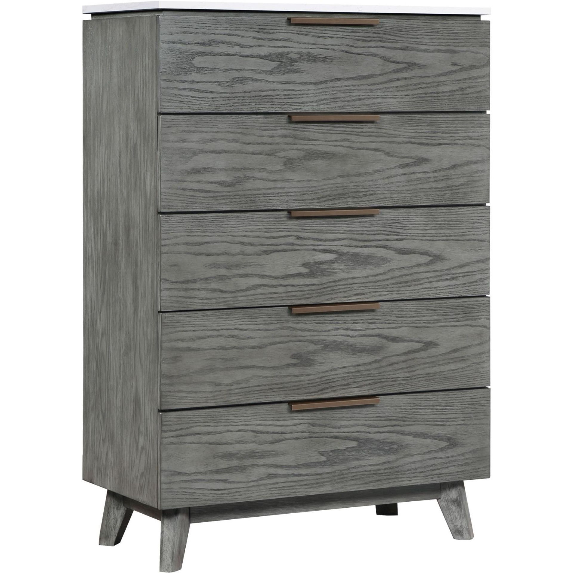 Nathan 5-Drawer Chest White Marble And Grey