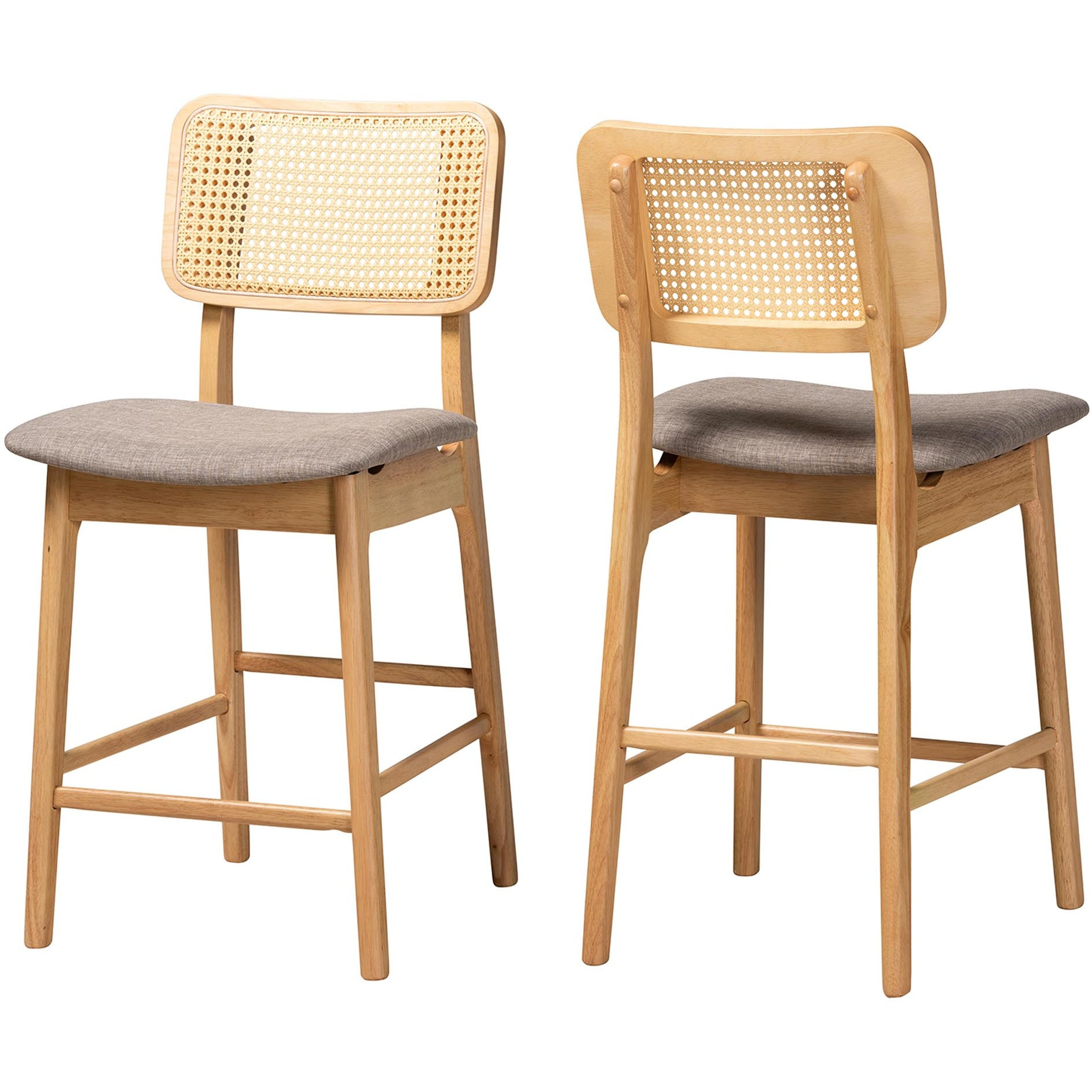 Baxton Studio Dannon Mid-Century Modern Grey Fabric And Natural Oak Finished Wood 2-Piece Counter Stool Set