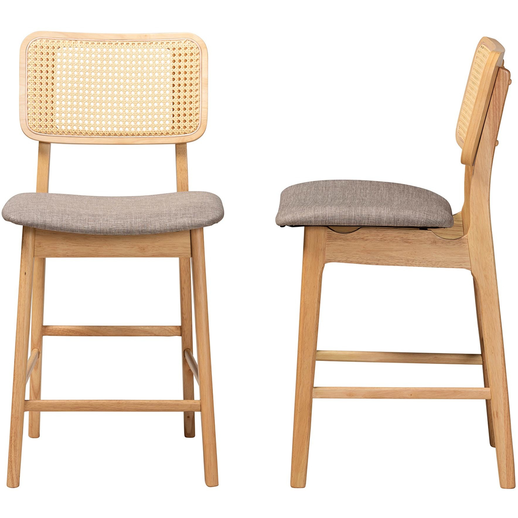 Baxton Studio Dannon Mid-Century Modern Grey Fabric And Natural Oak Finished Wood 2-Piece Counter Stool Set