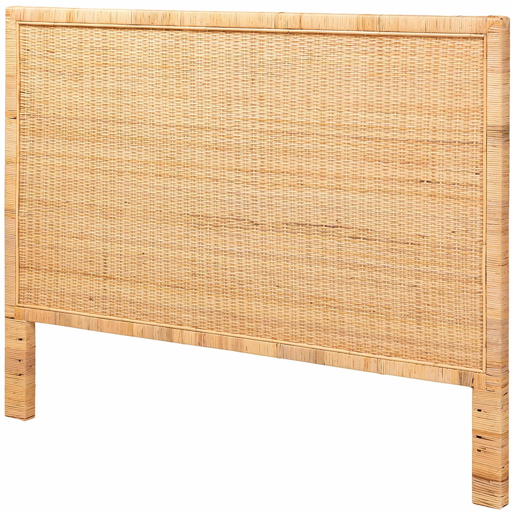 Bali & Pari Adelyn Modern Bohemian Natural Brown Rattan And Mahogany Wood King Size Headboard