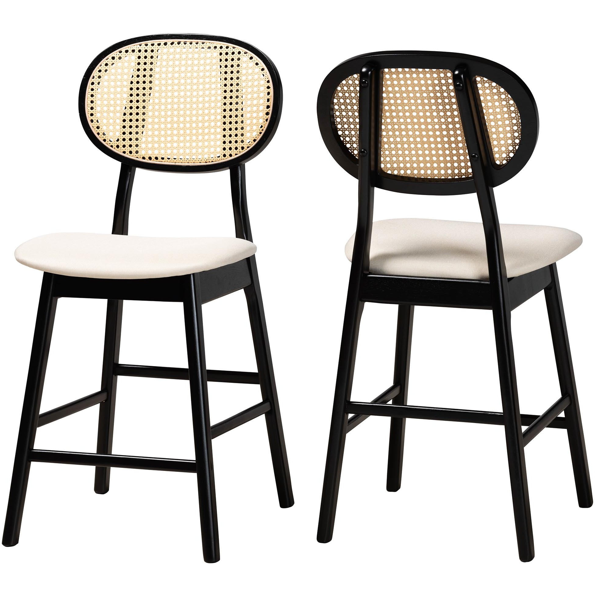 Baxton Studio Darrion Mid-Century Modern Cream Fabric And Black Finished Wood 2-Piece Counter Stool Set