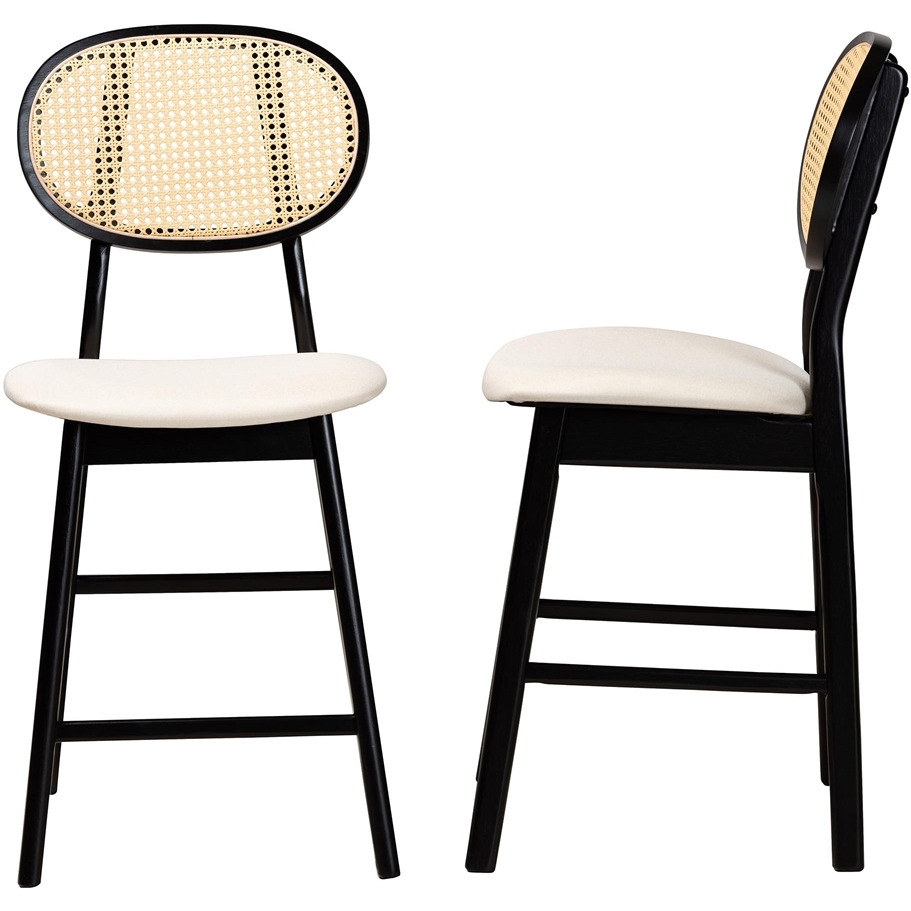 Baxton Studio Darrion Mid-Century Modern Cream Fabric And Black Finished Wood 2-Piece Counter Stool Set