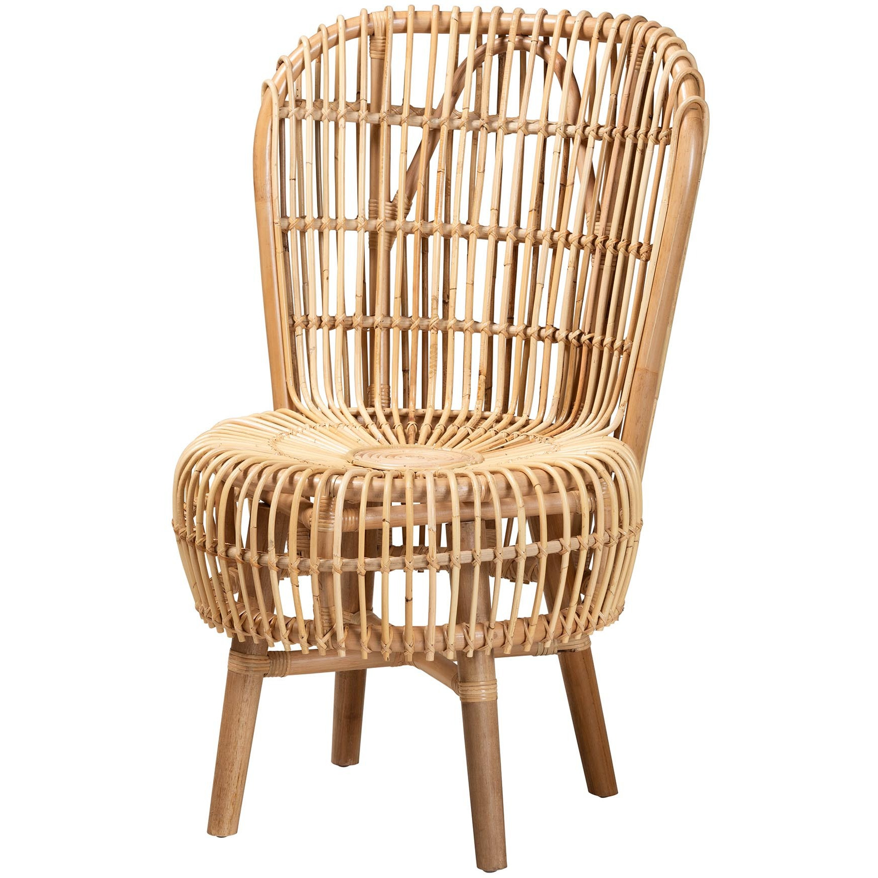 Bali & Pari Nagoya Modern Bohemian Natural Rattan Tall Lounge Chair