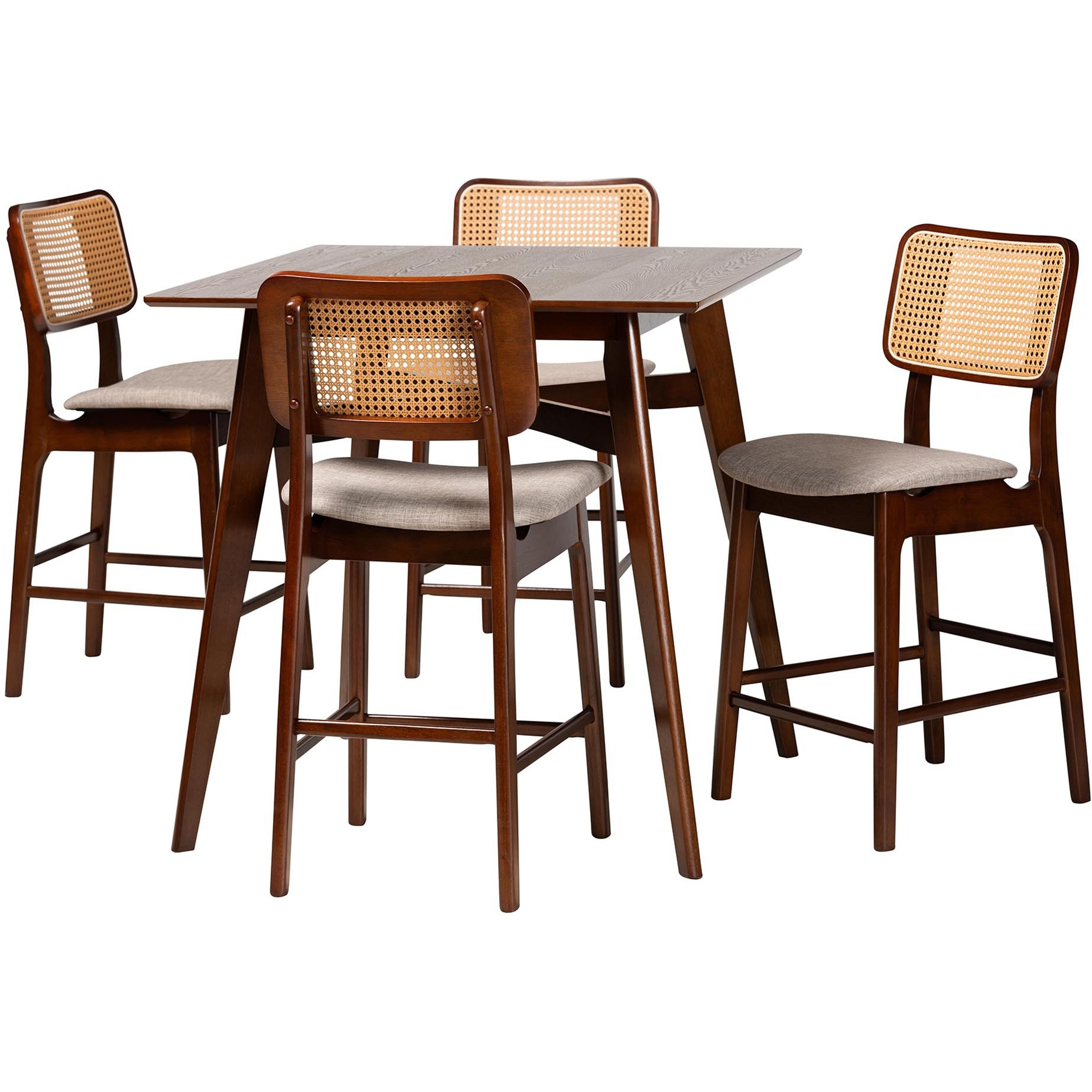 Baxton Studio Dannon Mid-Century Modern Grey Fabric And Walnut Brown Finished Wood 5-Piece Pub Set