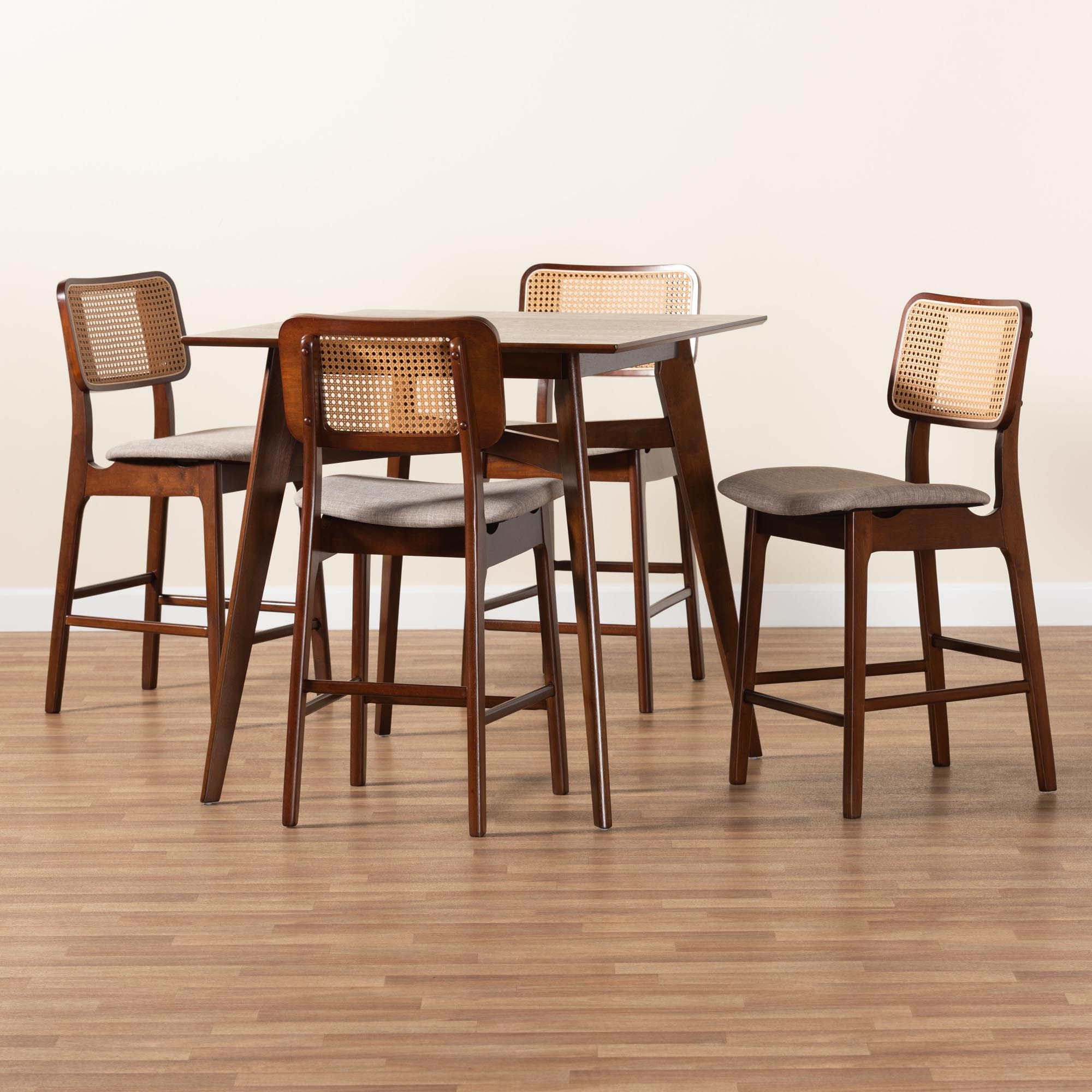 Baxton Studio Dannon Mid-Century Modern Grey Fabric And Walnut Brown Finished Wood 5-Piece Pub Set