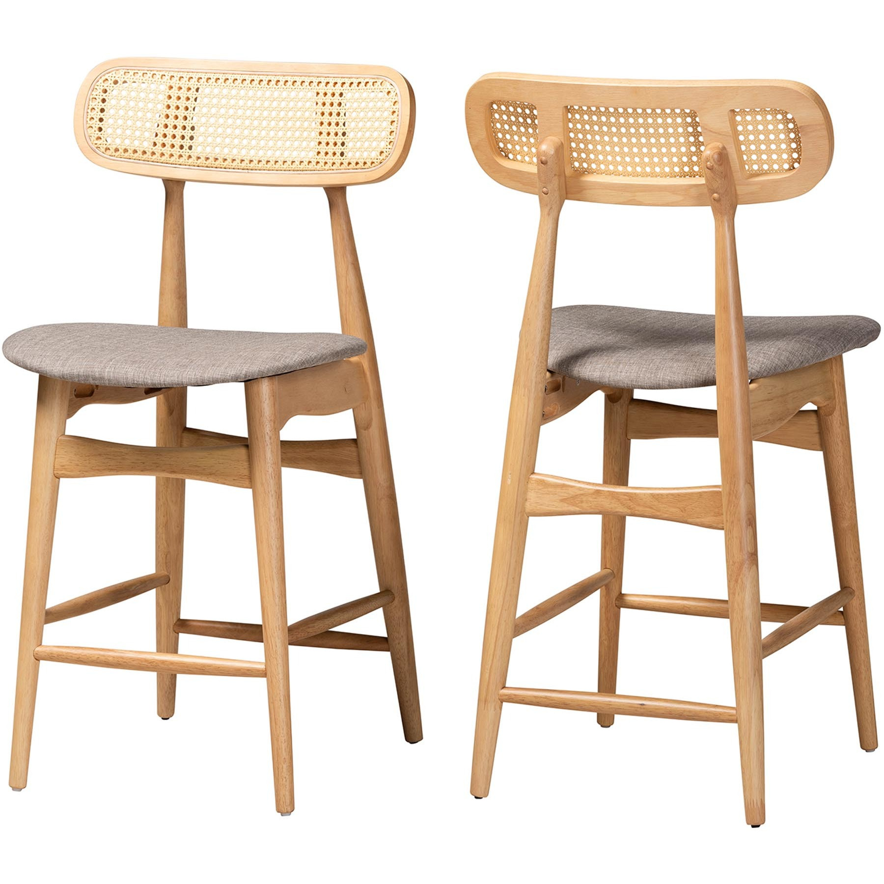 Baxton Studio Tarana Mid-Century Modern Grey Fabric And Natural Oak Finished Wood 2-Piece Counter Stool Set