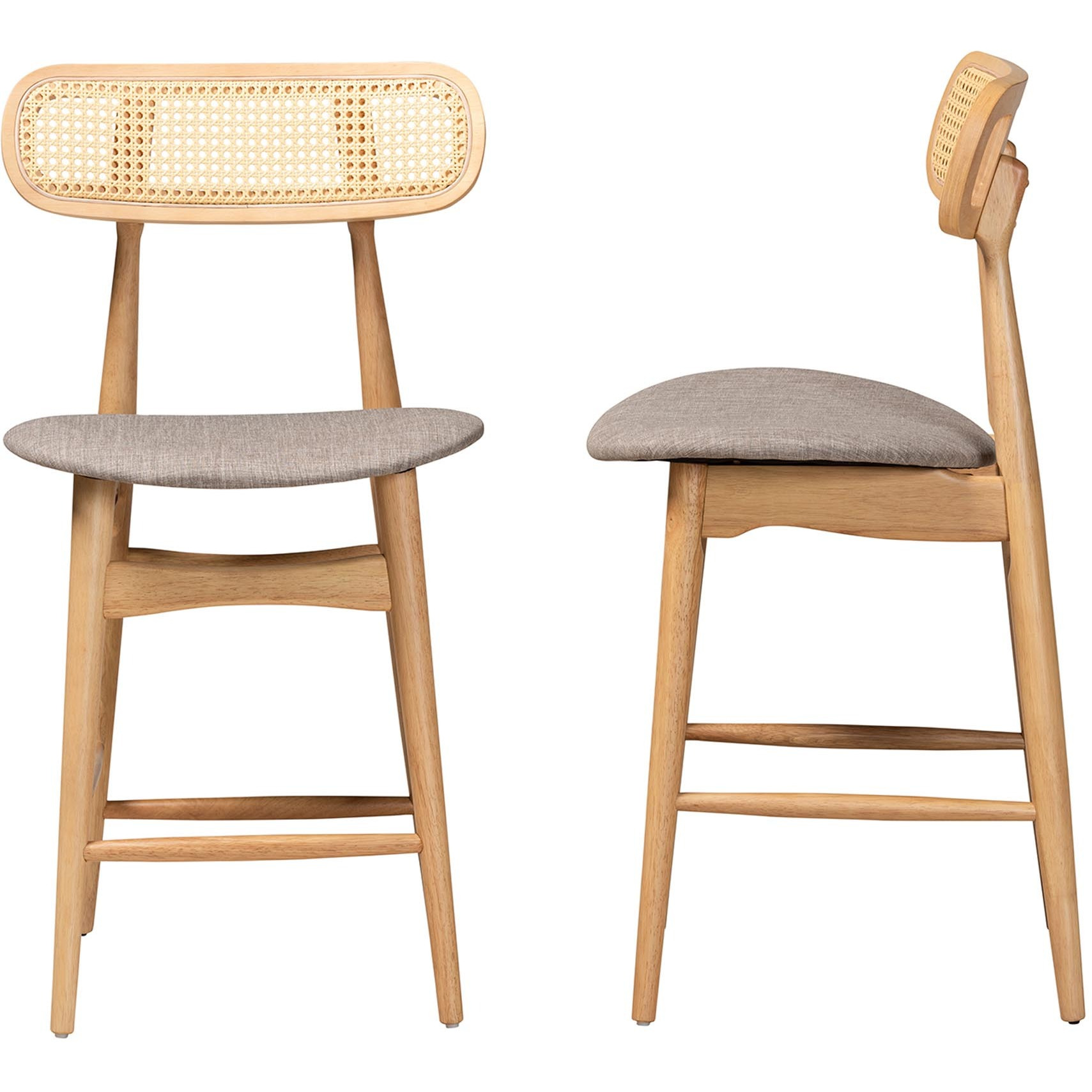 Baxton Studio Tarana Mid-Century Modern Grey Fabric And Natural Oak Finished Wood 2-Piece Counter Stool Set