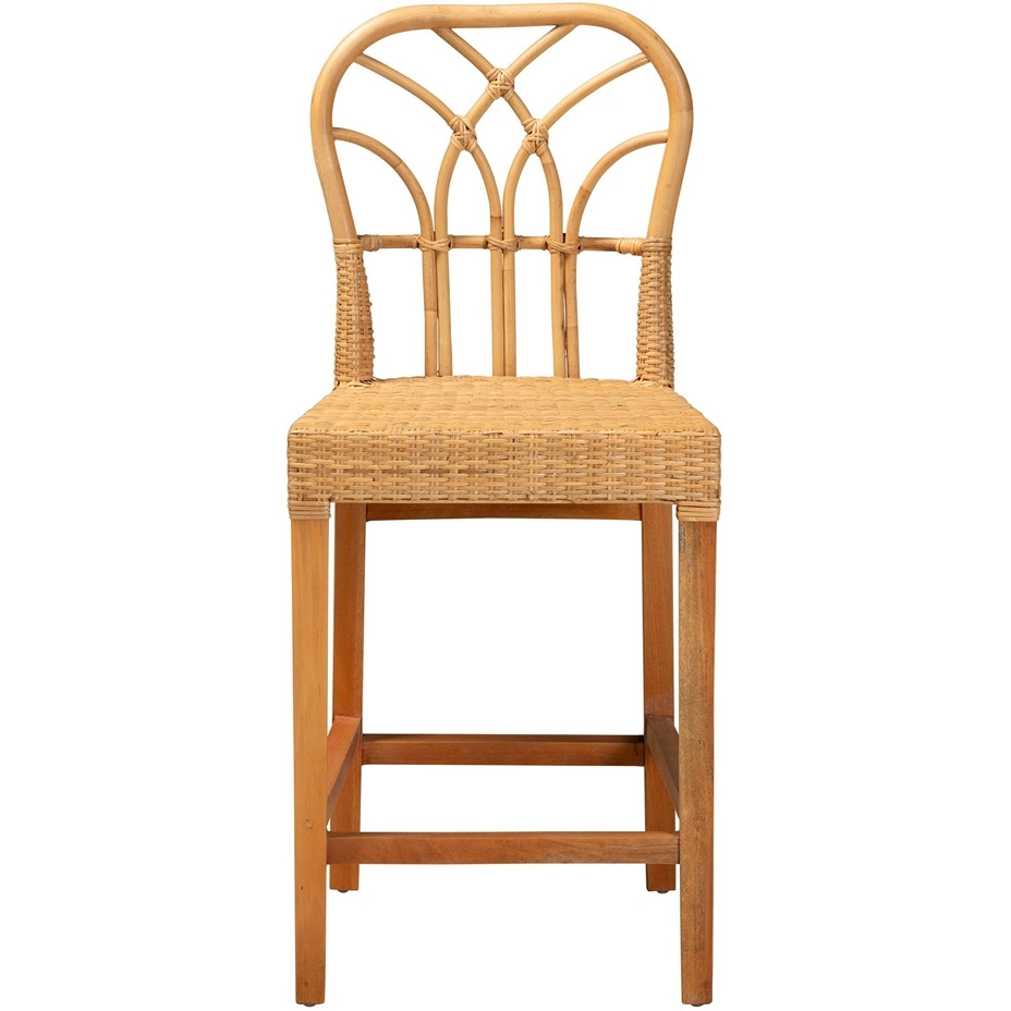 Bali & Pari Monaco Modern Bohemian Natural Rattan And Mahogany Wood Counter Stool