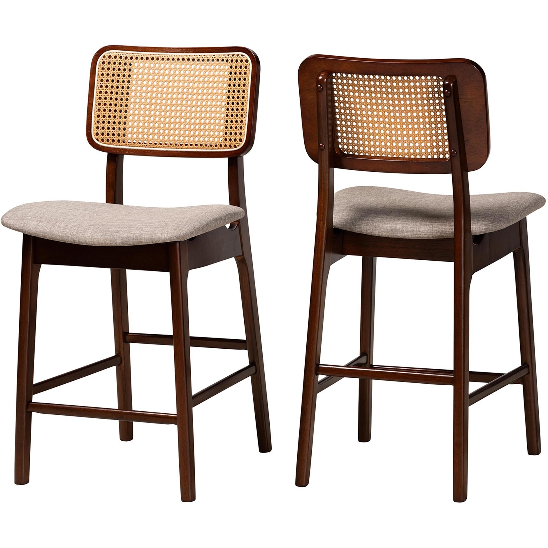 Baxton Studio Dannon Mid-Century Modern Grey Fabric And Walnut Brown Finished Wood 2-Piece Counter Stool Set