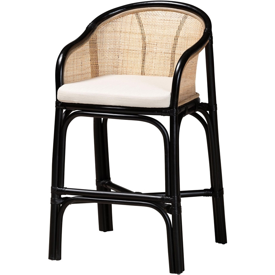 Bali & Pari Miranda Modern Bohemian Two-Tone Black And Natural Brown Rattan Counter Stool