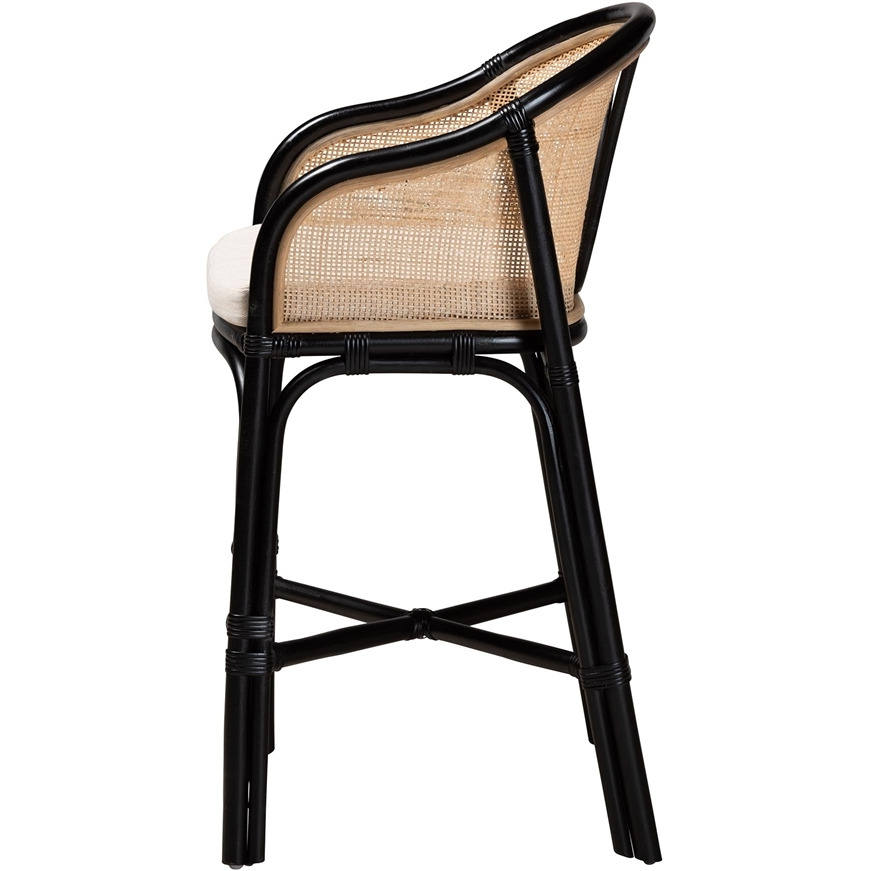 Bali & Pari Miranda Modern Bohemian Two-Tone Black And Natural Brown Rattan Counter Stool