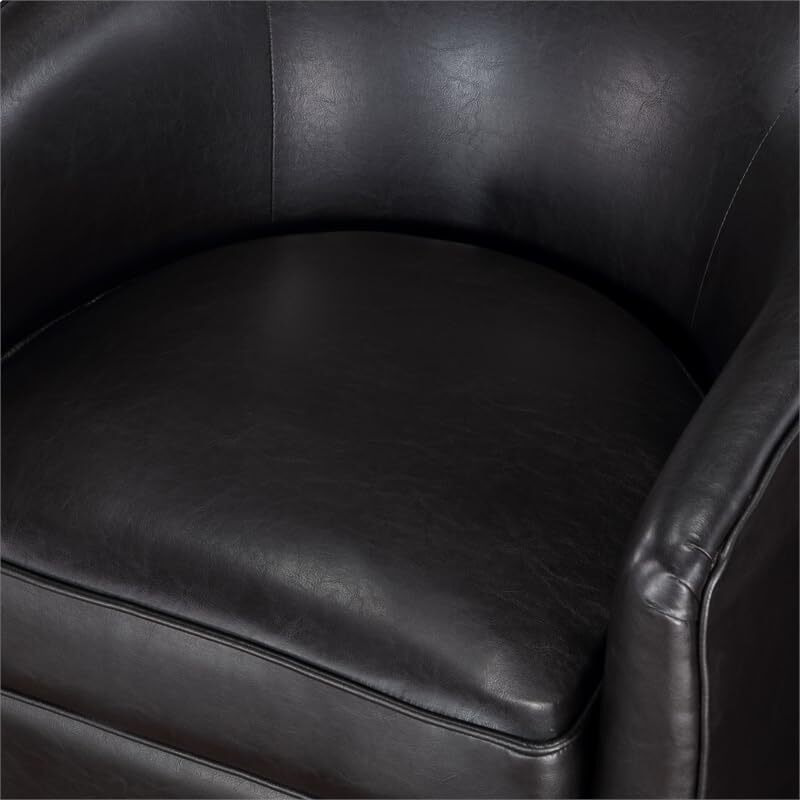 Irving Brown Faux Leather Wood Base Barrel Swivel Chair