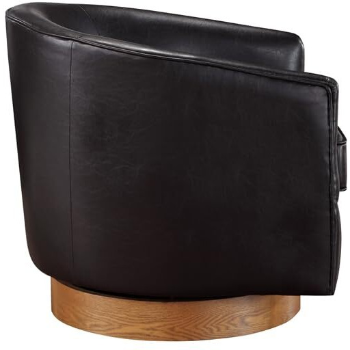 Irving Brown Faux Leather Wood Base Barrel Swivel Chair
