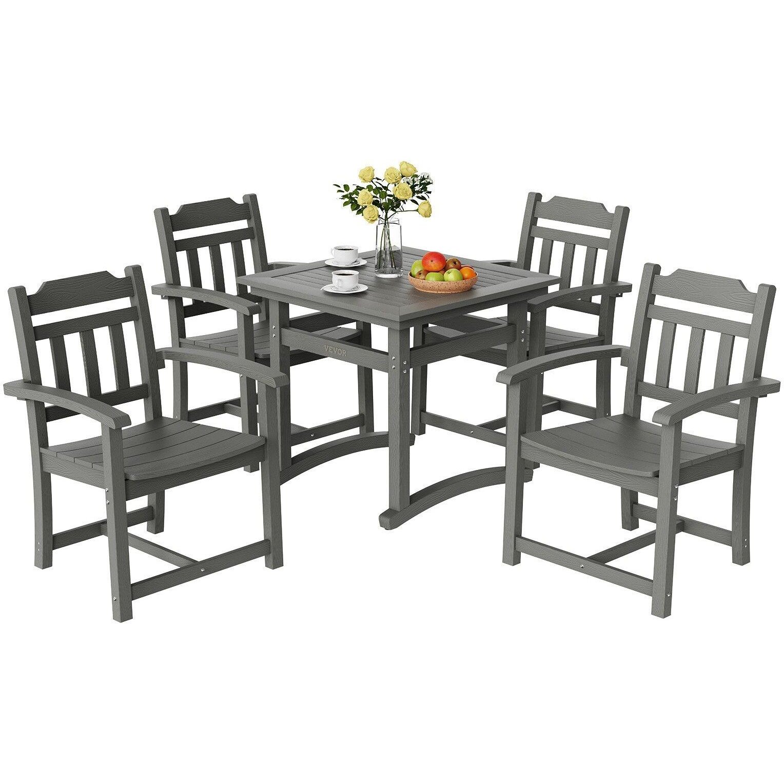 Vevor 5 Pieces Patio Dining Set  Outdoor Square Furniture Table And Chairs  All Weather Garden Furniture Table Sets  Hips Small Patio Conversation Set  For Lawn  Deck  Backyard  Poolside  Light Gray