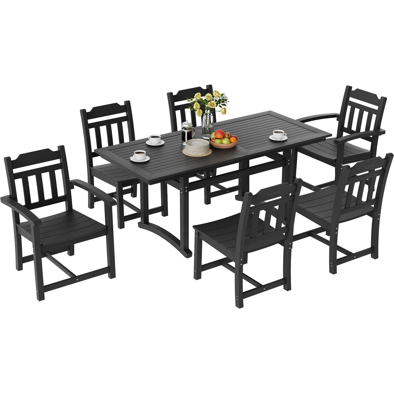Vevor 7 Pieces Patio Dining Set  Outdoor Rectangle Furniture Table And Chairs Set  All Weather Garden Furniture Table Sets  Hips Patio Conversation Set  For Lawn  Deck  Backyard  Poolside  Black