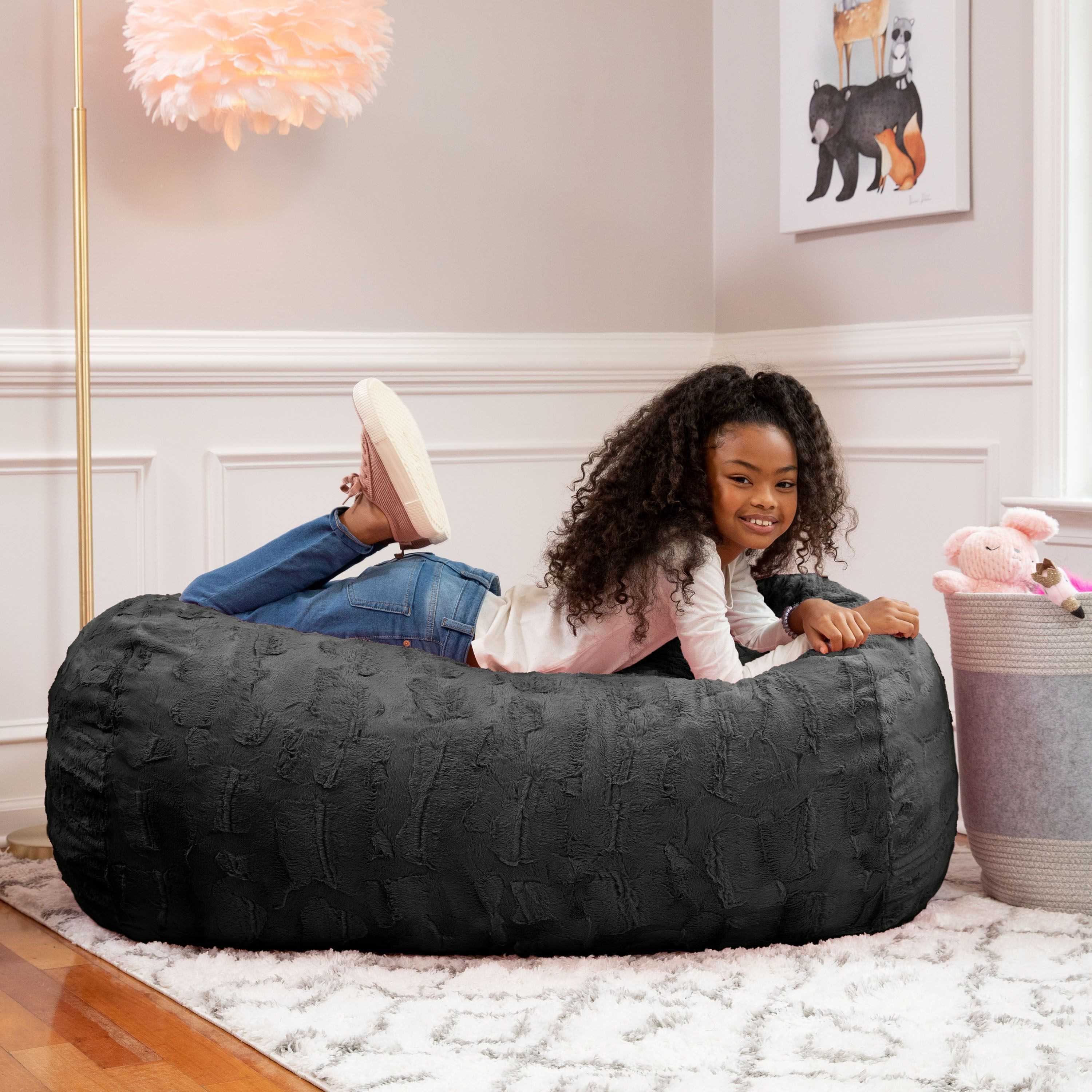 Jaxx Sofa Saxx Bean Bag Couch - 4 Foot - Faux Fur  Black