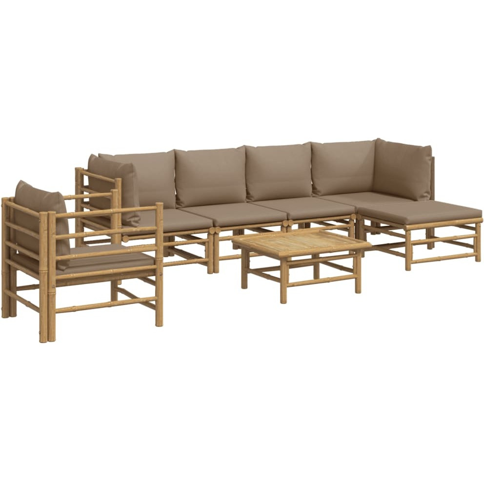 Vidaxl 7 Piece Patio Lounge Set With Taupe Cushions Bamboo