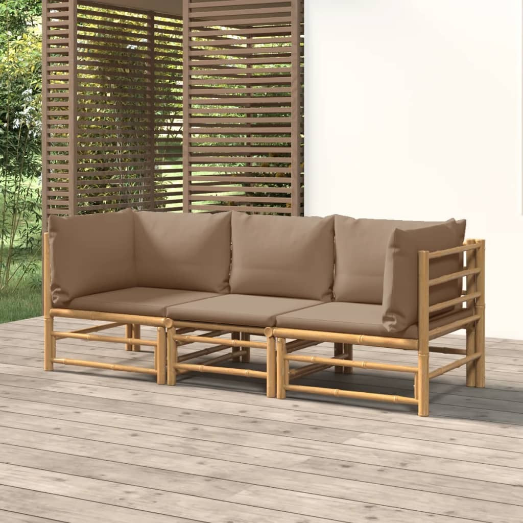 Vidaxl 3 Piece Patio Lounge Set With Taupe Cushions Bamboo
