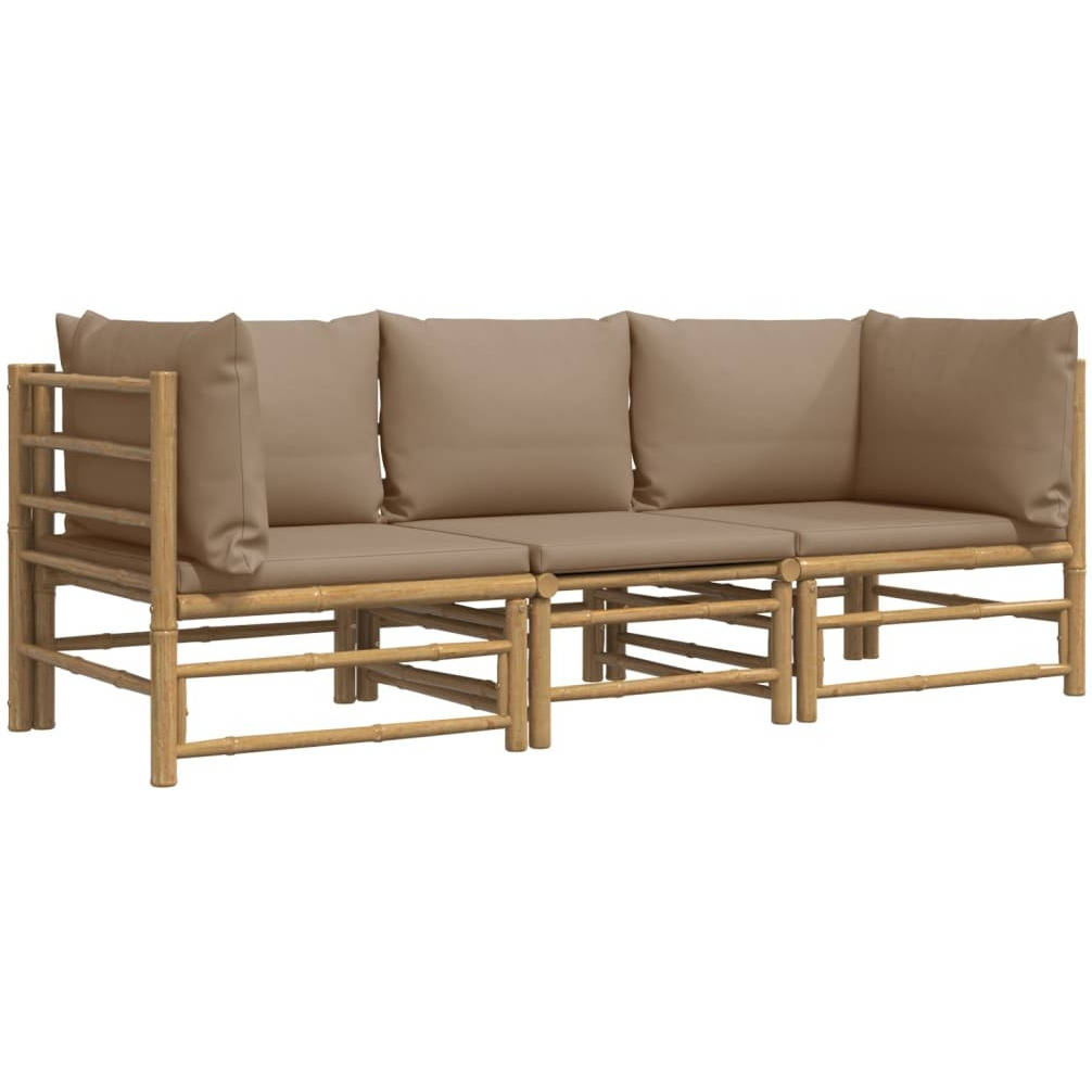Vidaxl 3 Piece Patio Lounge Set With Taupe Cushions Bamboo